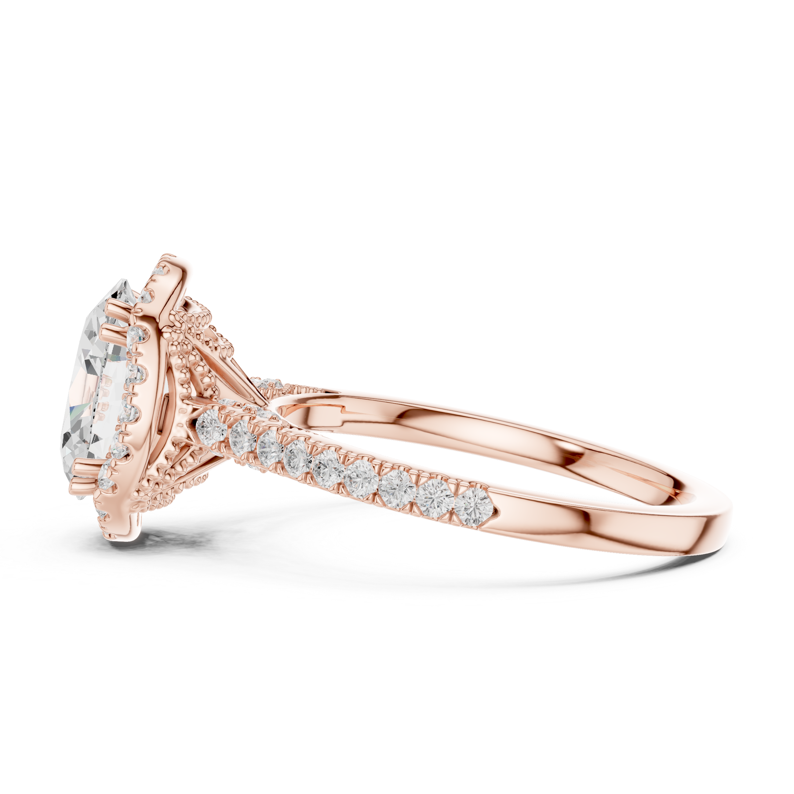 14K/18K Rose Gold Oval Halo Lab-Grown Diamond Engagement Ring