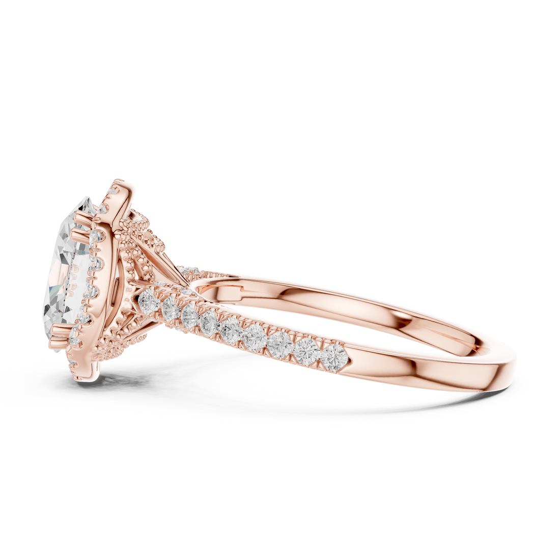 14K/18K Rose Gold Oval Halo Lab-Grown Diamond Engagement Ring
