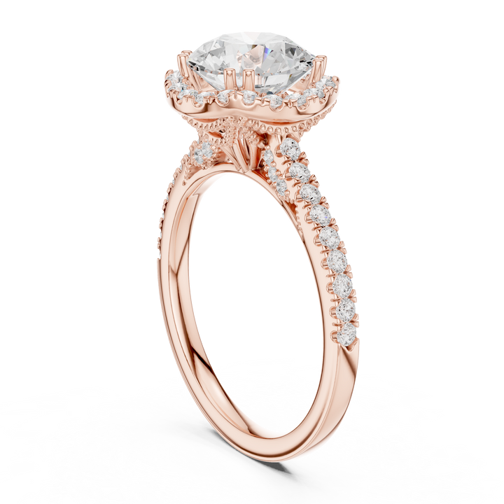 14K/18K Rose Gold Round Halo Lab-Grown Diamond Engagement Ring