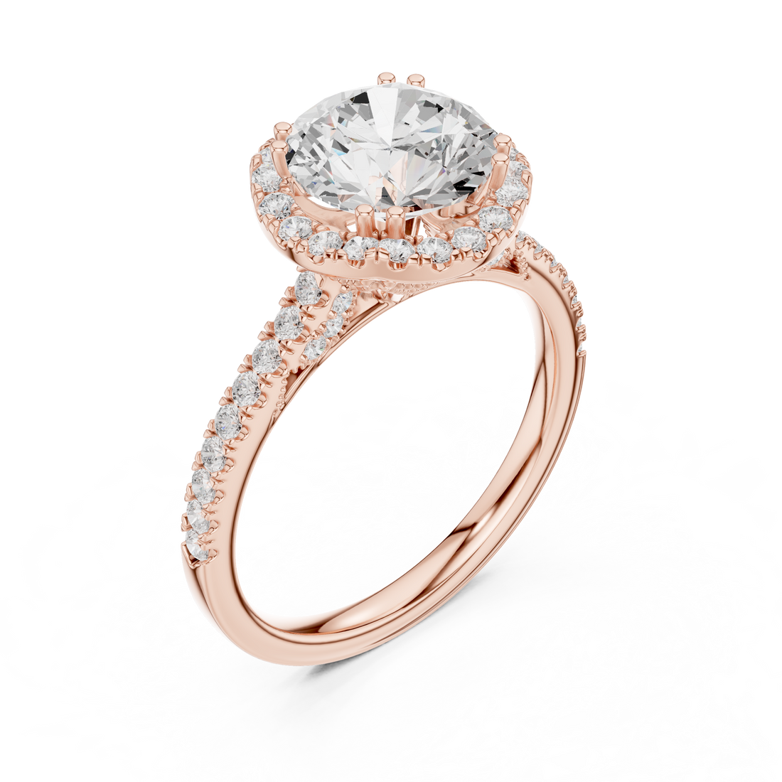 14K/18K Rose Gold Round Halo Lab-Grown Diamond Engagement Ring