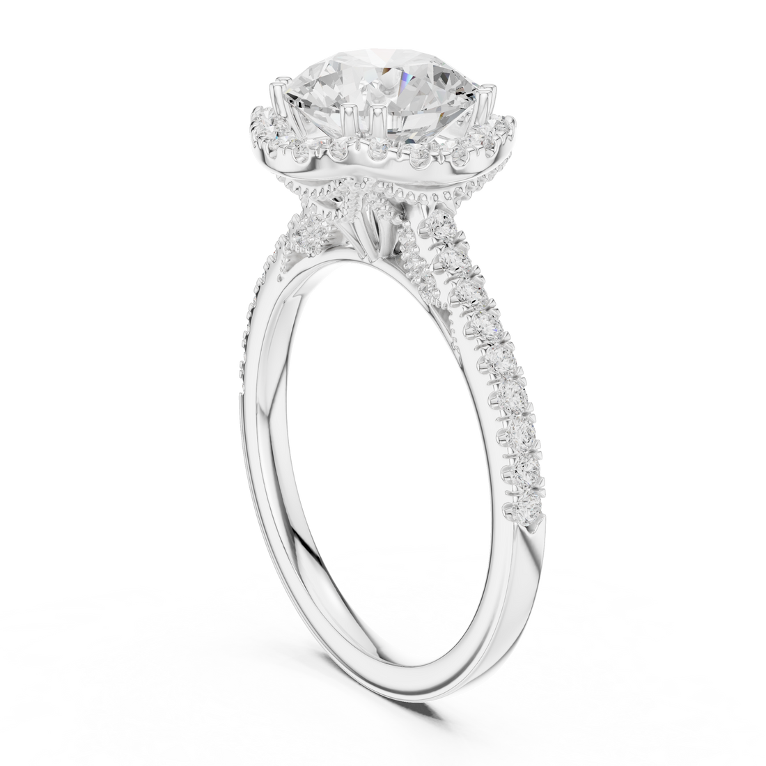 14K/18K Rose Gold Round Halo Lab-Grown Diamond Engagement Ring