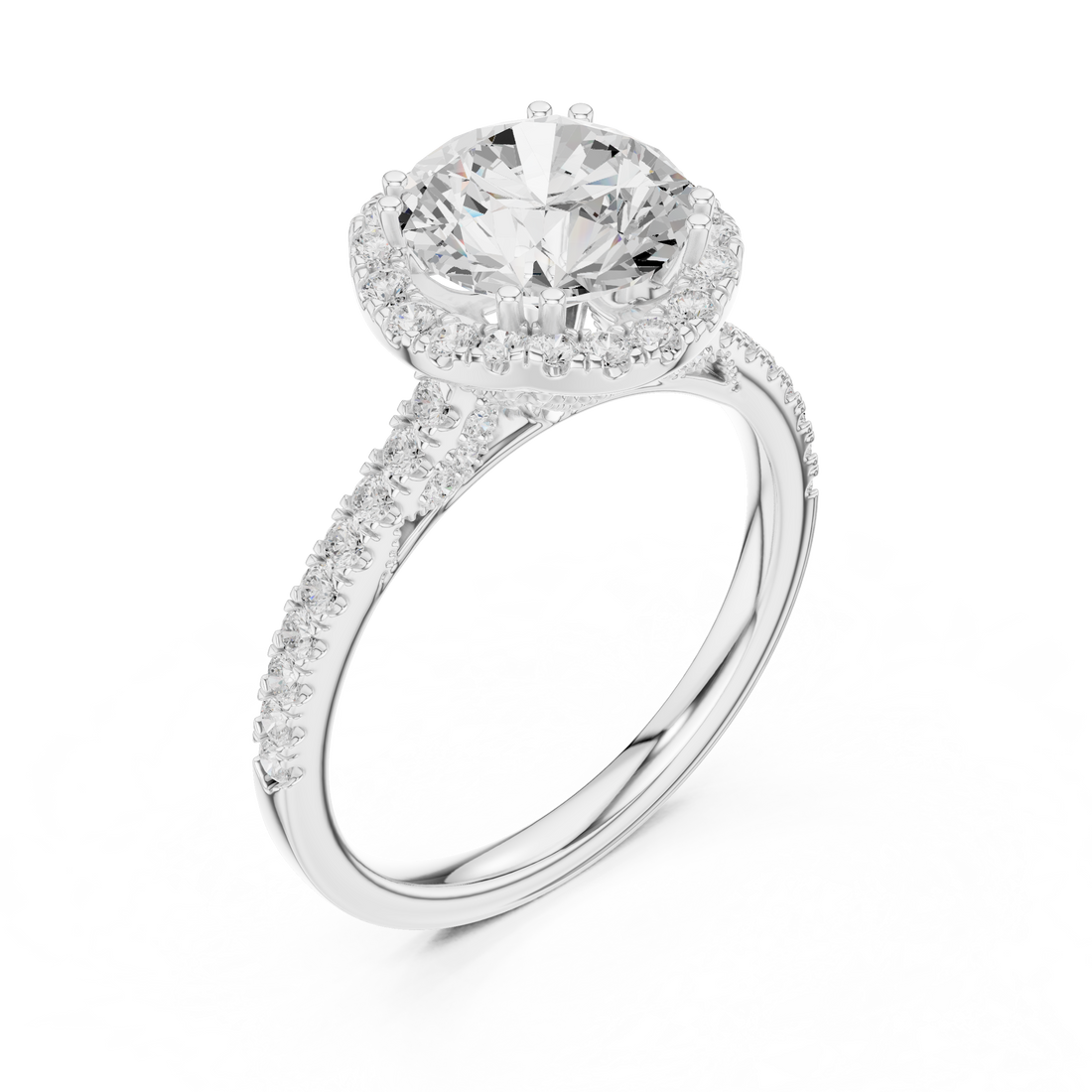 14K/18K Rose Gold Round Halo Lab-Grown Diamond Engagement Ring