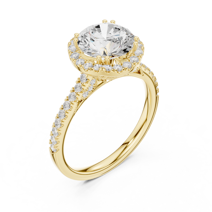 14K/18K Rose Gold Round Halo Lab-Grown Diamond Engagement Ring