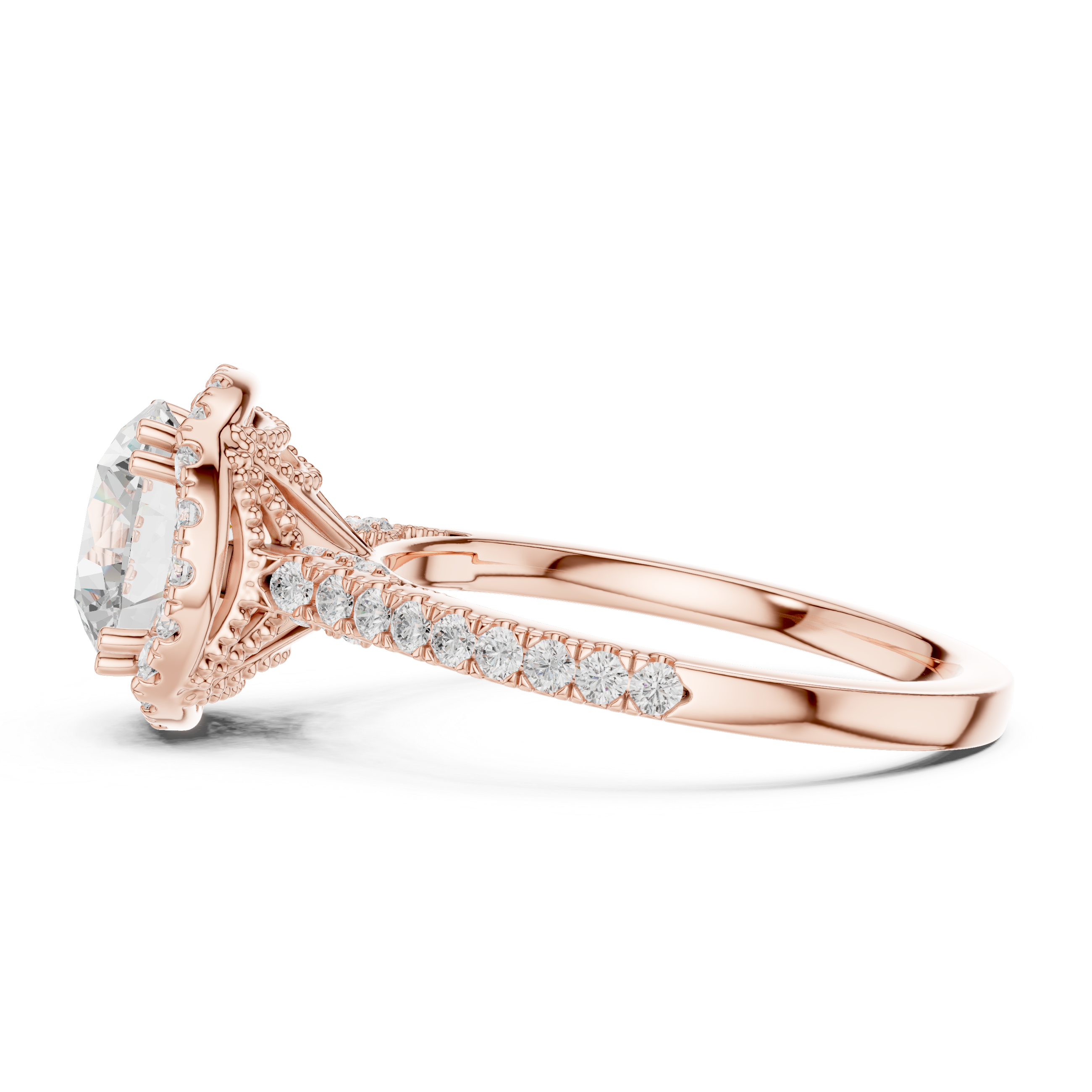 14K/18K Rose Gold Round Halo Lab-Grown Diamond Engagement Ring