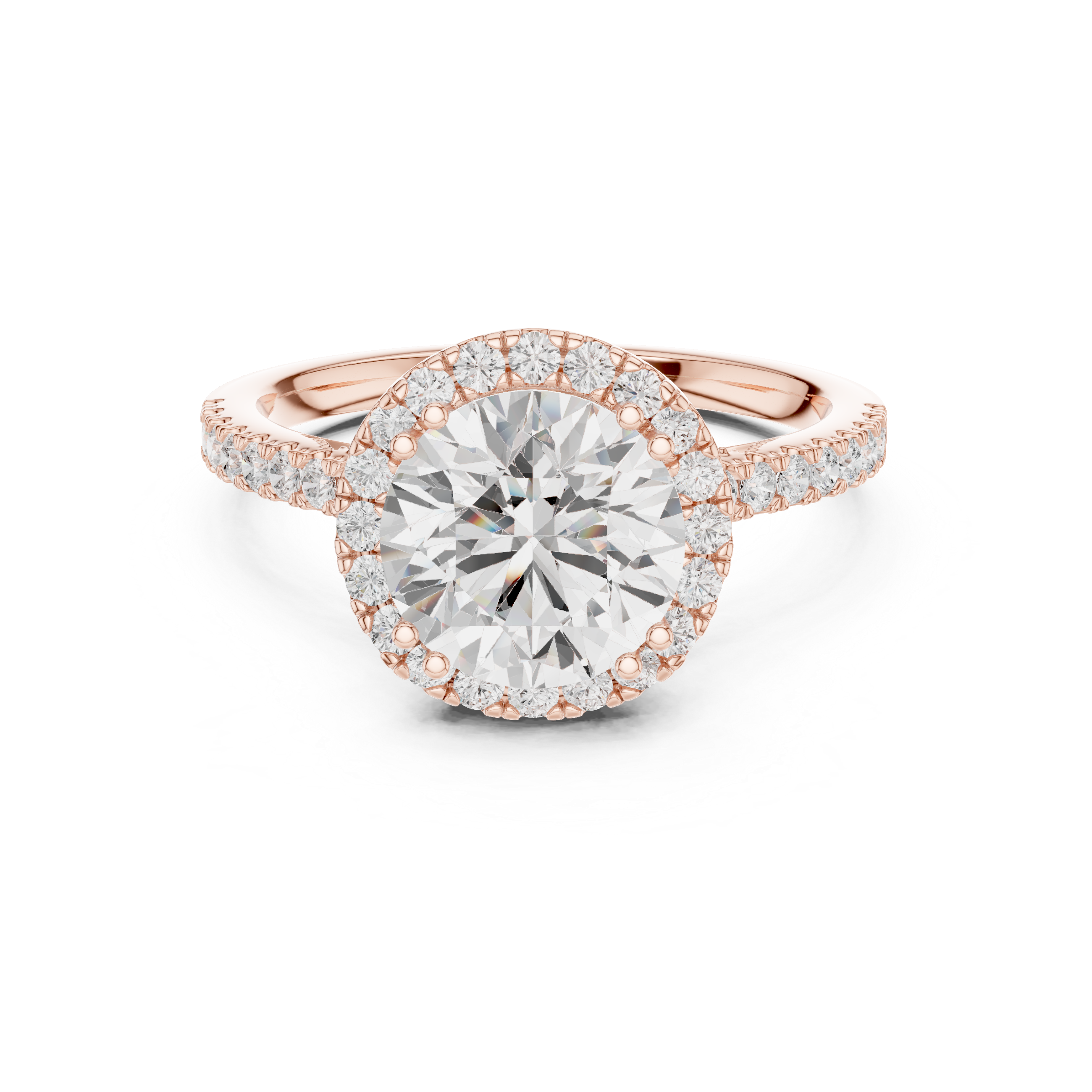 14K/18K Rose Gold Round Halo Lab-Grown Diamond Engagement Ring