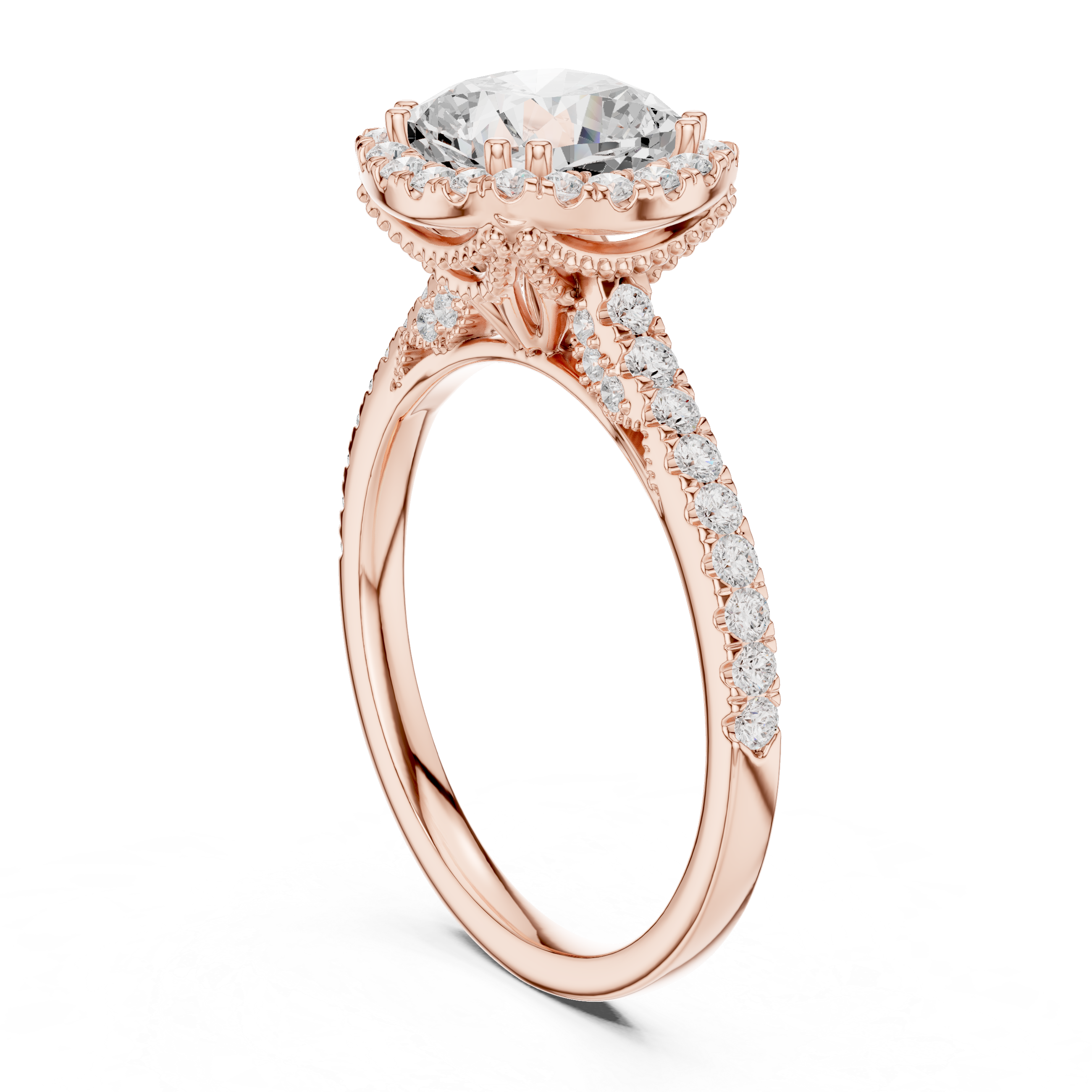 14K/18K Rose Gold Halo Lab-Grown Diamond Engagement Ring