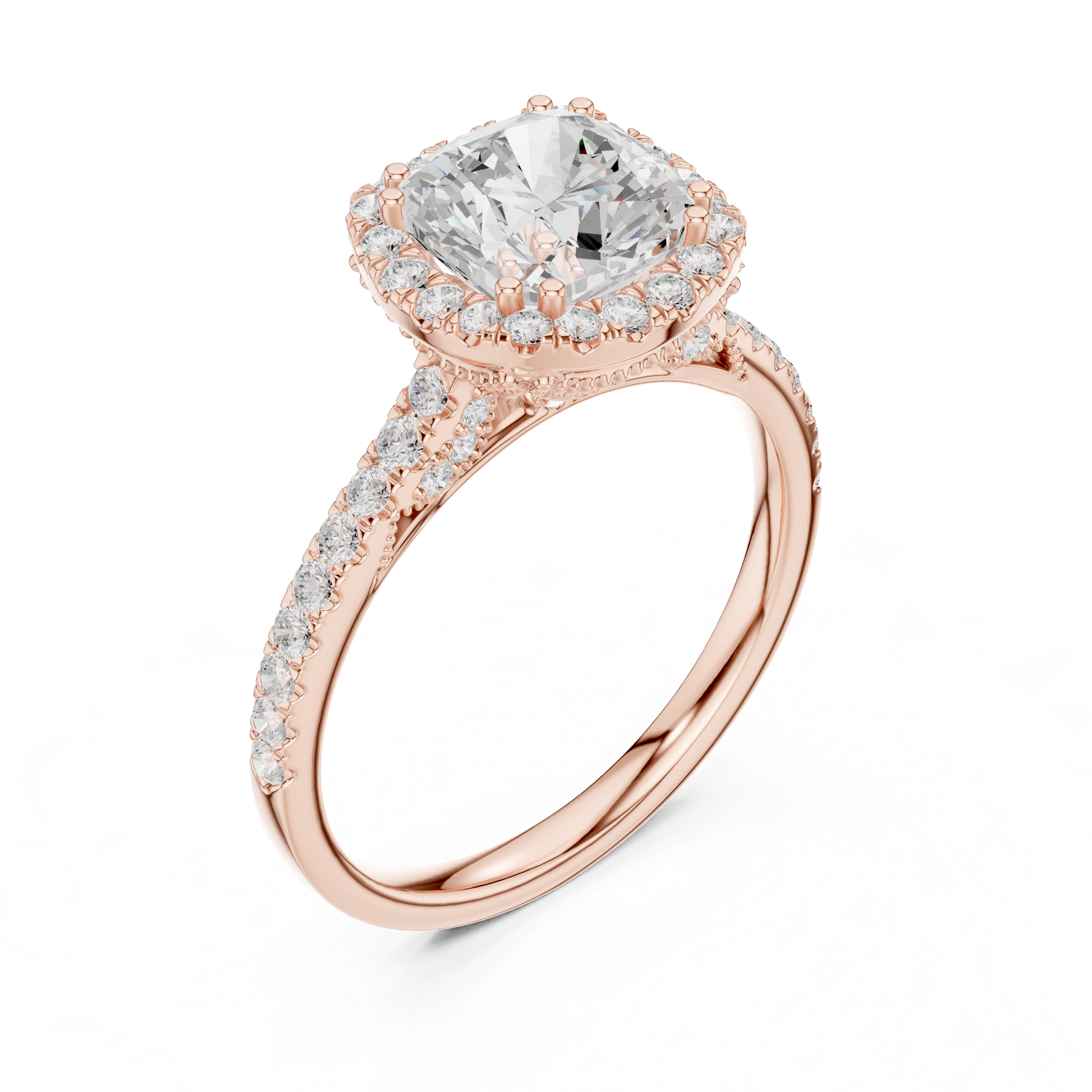 14K/18K Rose Gold Halo Lab-Grown Diamond Engagement Ring