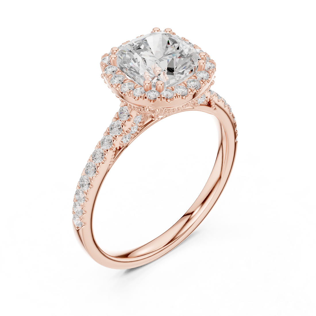 14K/18K Rose Gold Halo Lab-Grown Diamond Engagement Ring