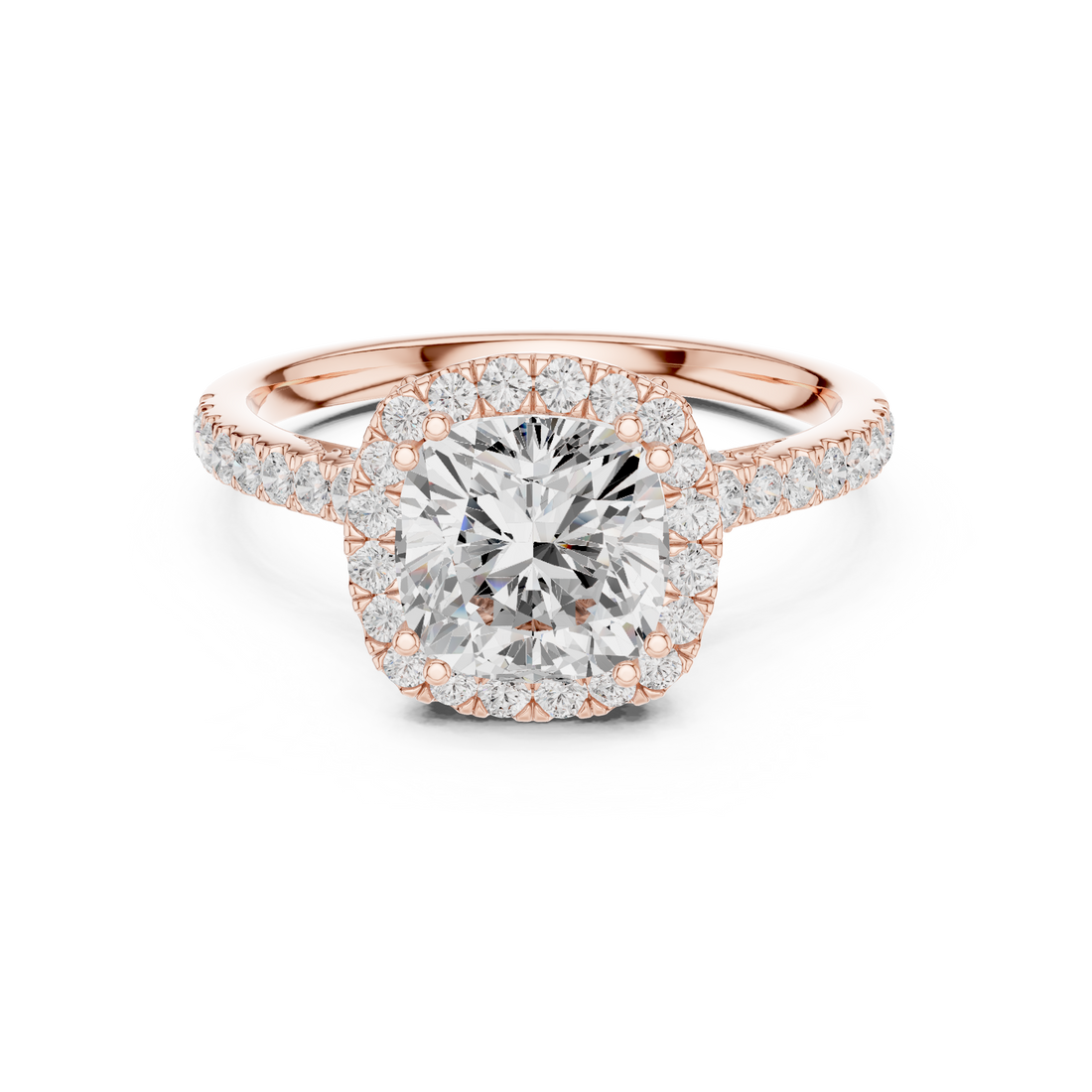 14K/18K Rose Gold Halo Lab-Grown Diamond Engagement Ring