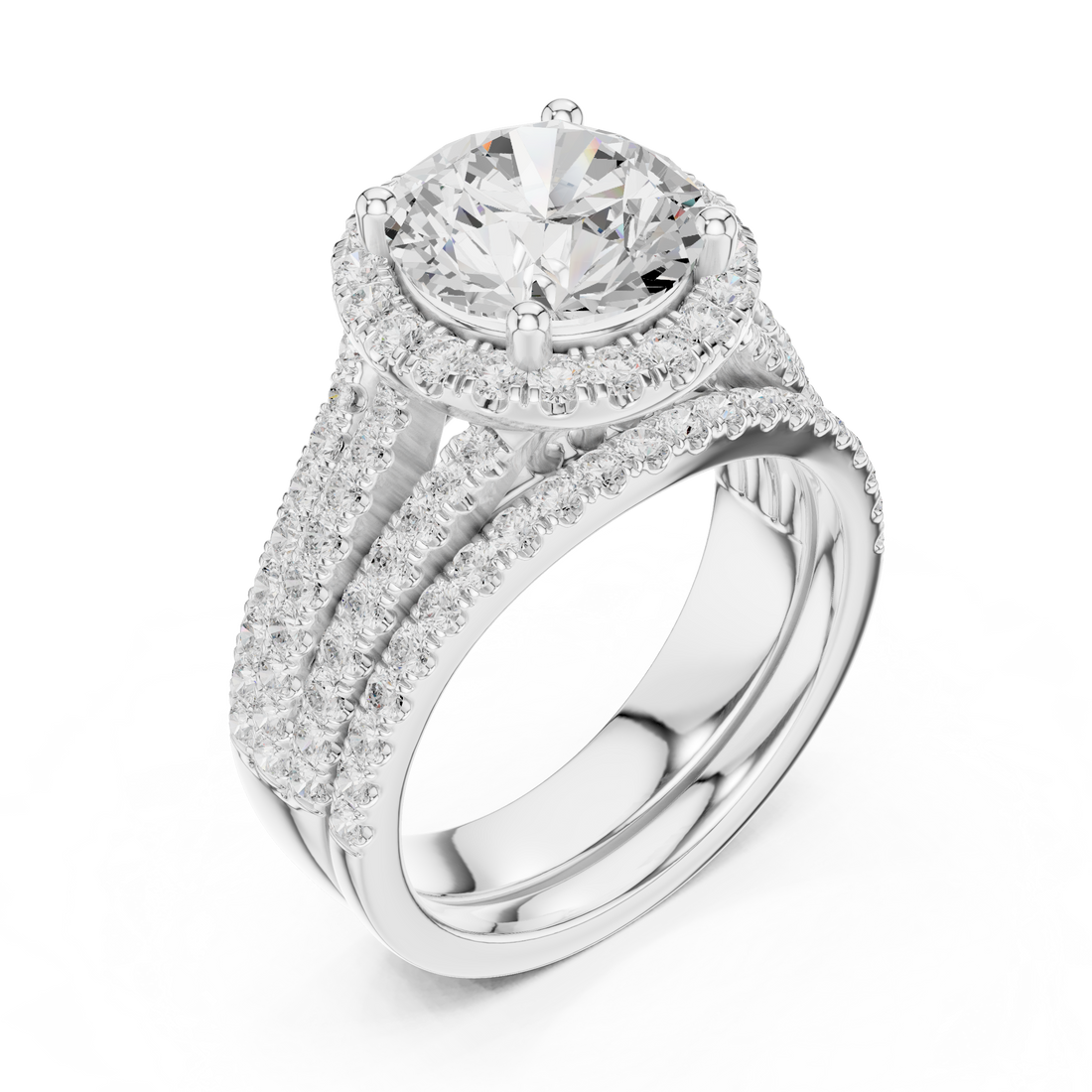Double Halo Lab-Grown Diamond Bridal Ring Set | 14K & 18K Gold