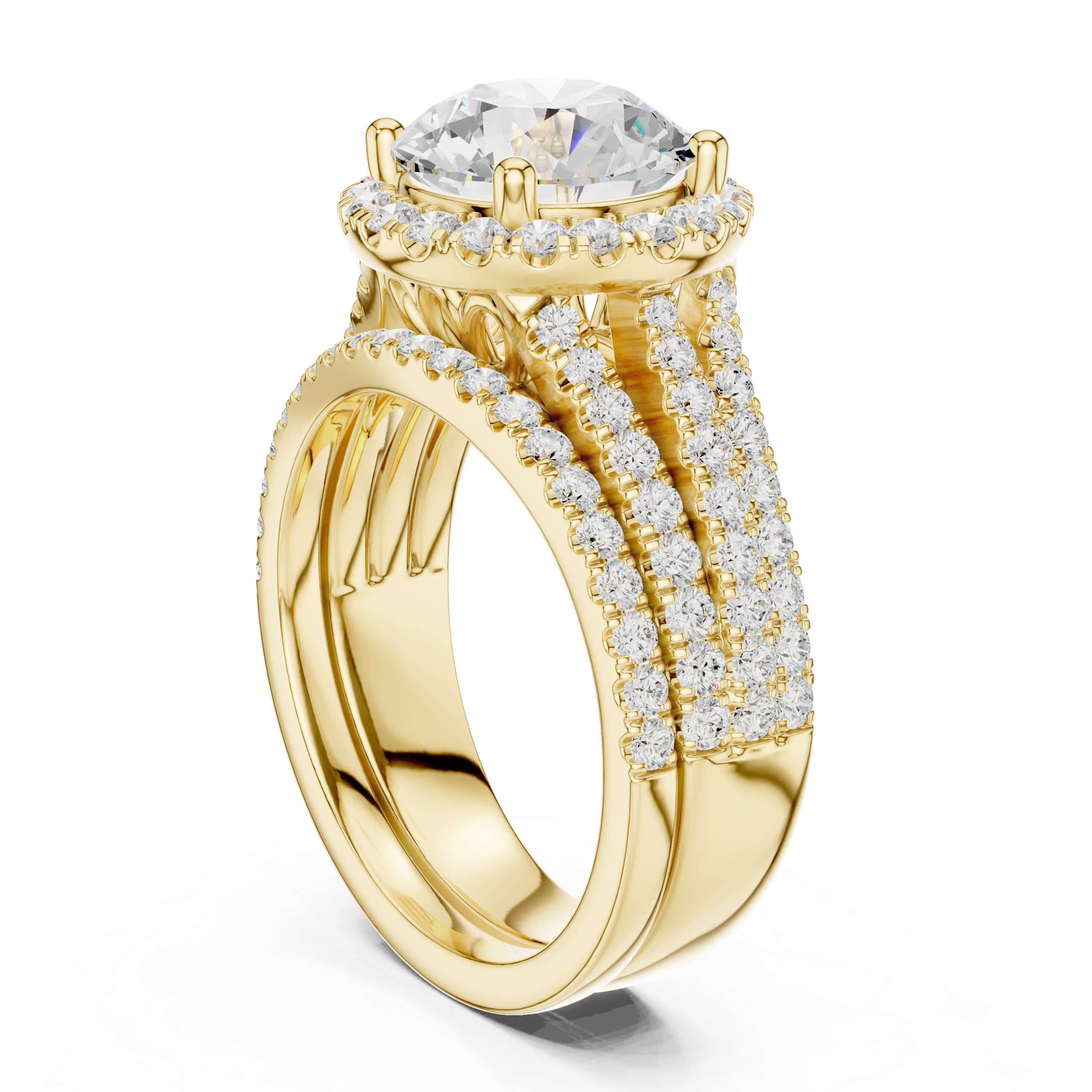 Double Halo Lab-Grown Diamond Bridal Ring Set | 14K & 18K Gold