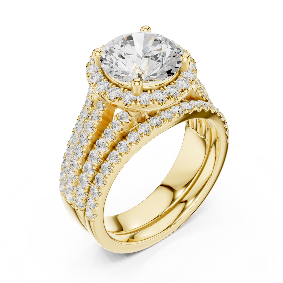Double Halo Lab-Grown Diamond Bridal Ring Set | 14K & 18K Gold