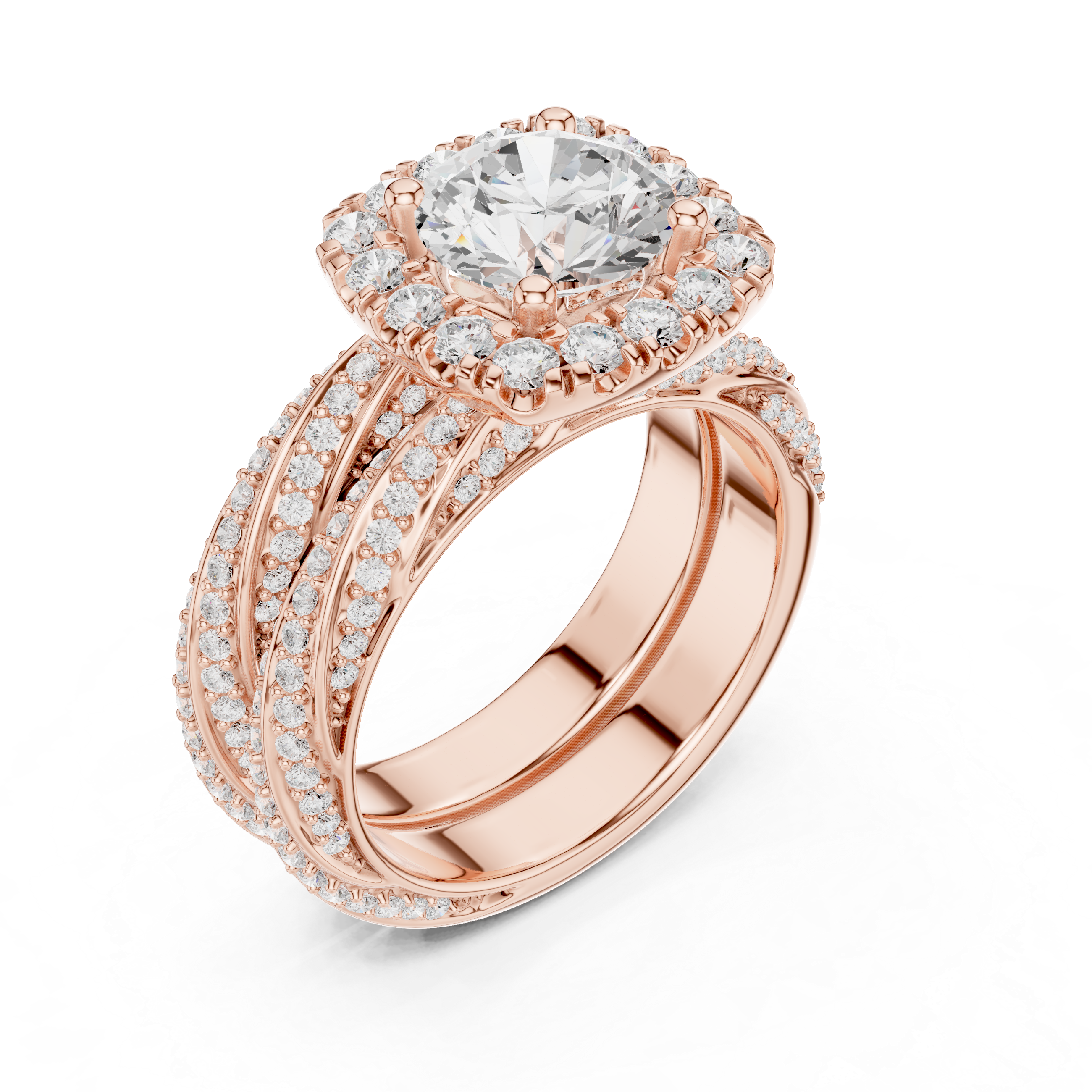 Princess Halo Lab-Grown Diamond Bridal Ring Set | 14K & 18K Gold