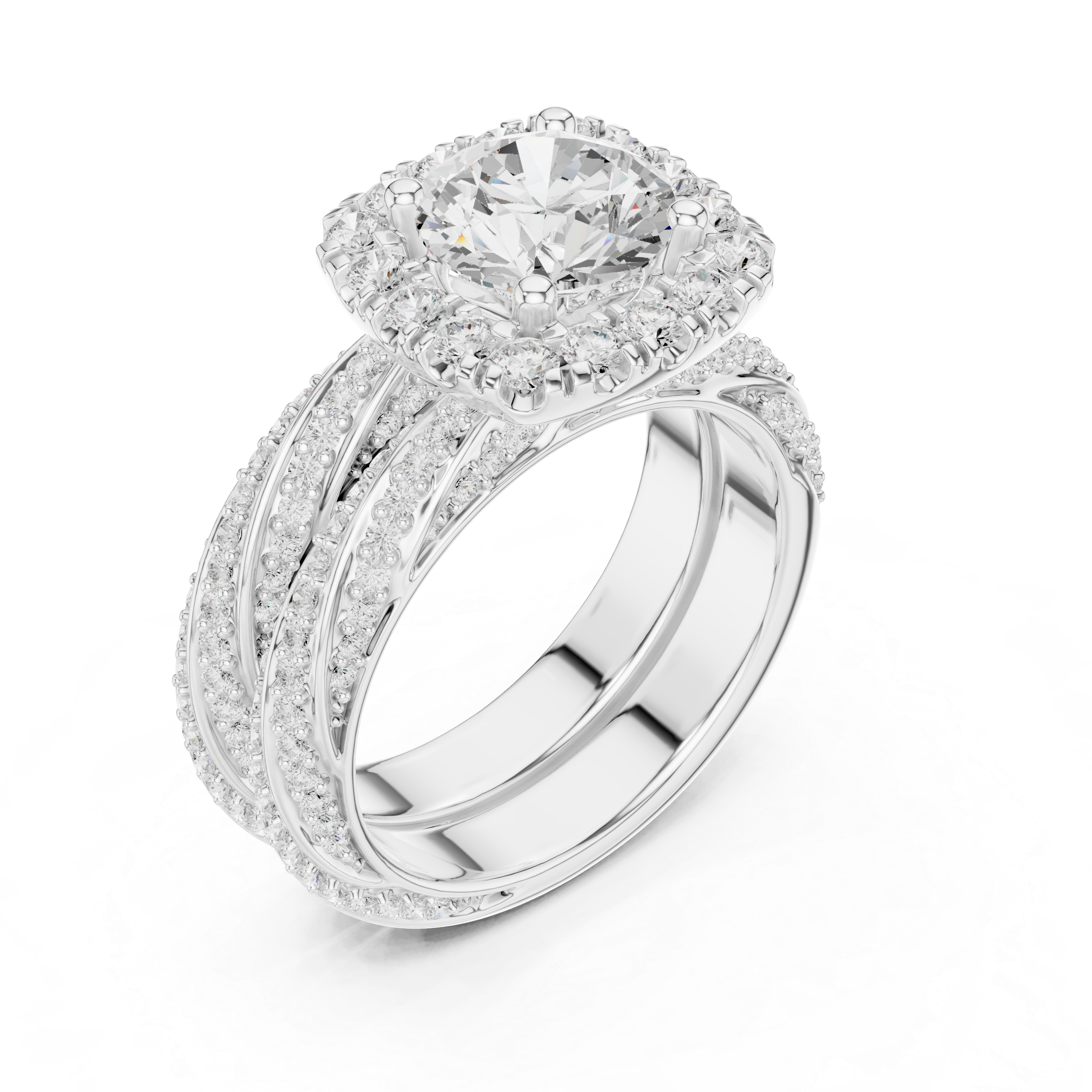 Princess Halo Lab-Grown Diamond Bridal Ring Set | 14K & 18K Gold