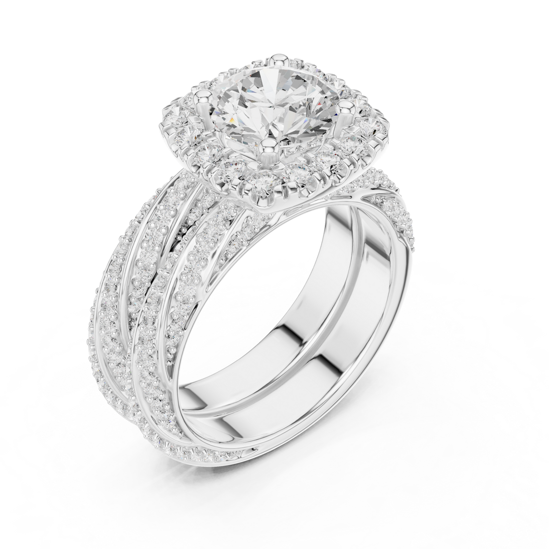 Princess Halo Lab-Grown Diamond Bridal Ring Set | 14K & 18K Gold