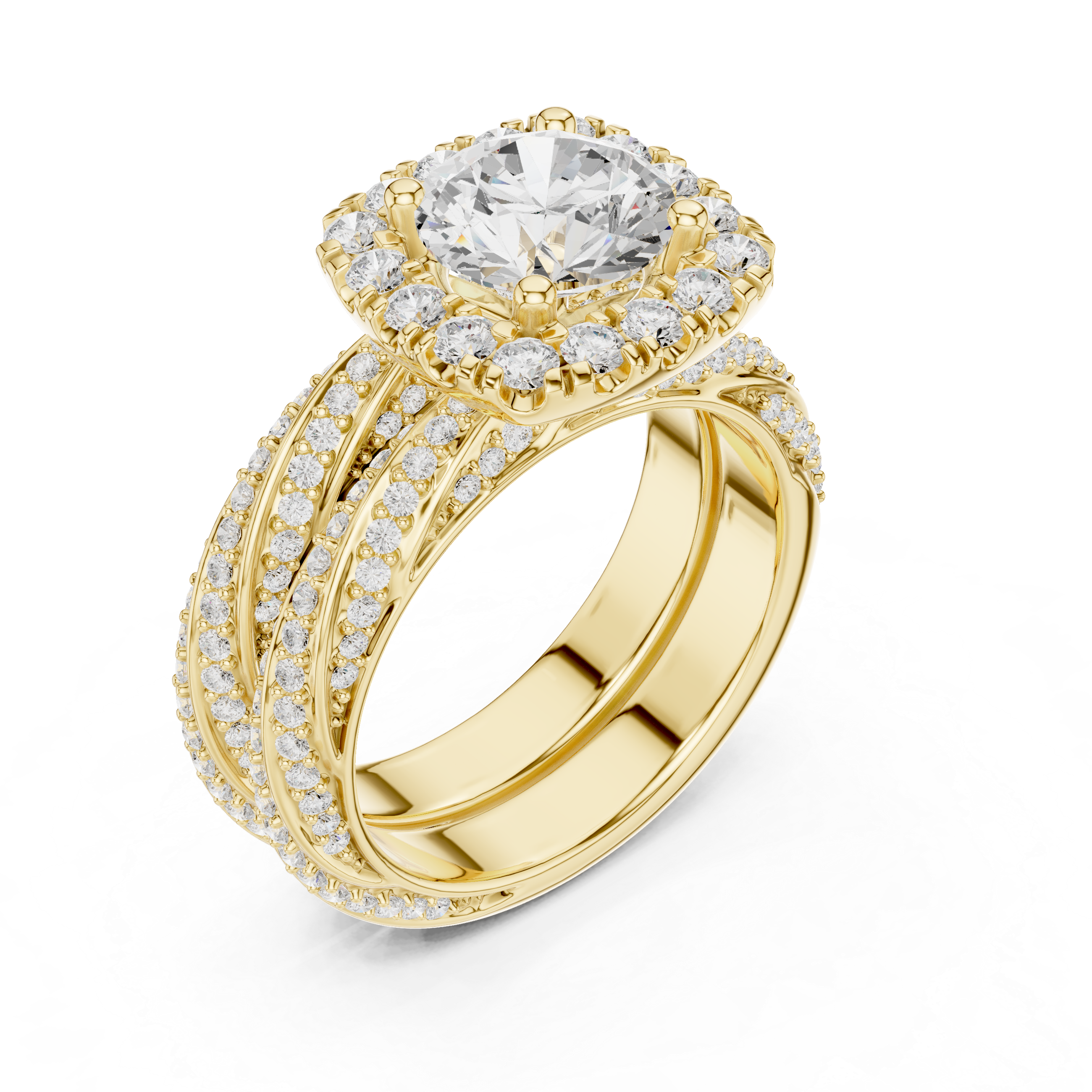 Princess Halo Lab-Grown Diamond Bridal Ring Set | 14K & 18K Gold