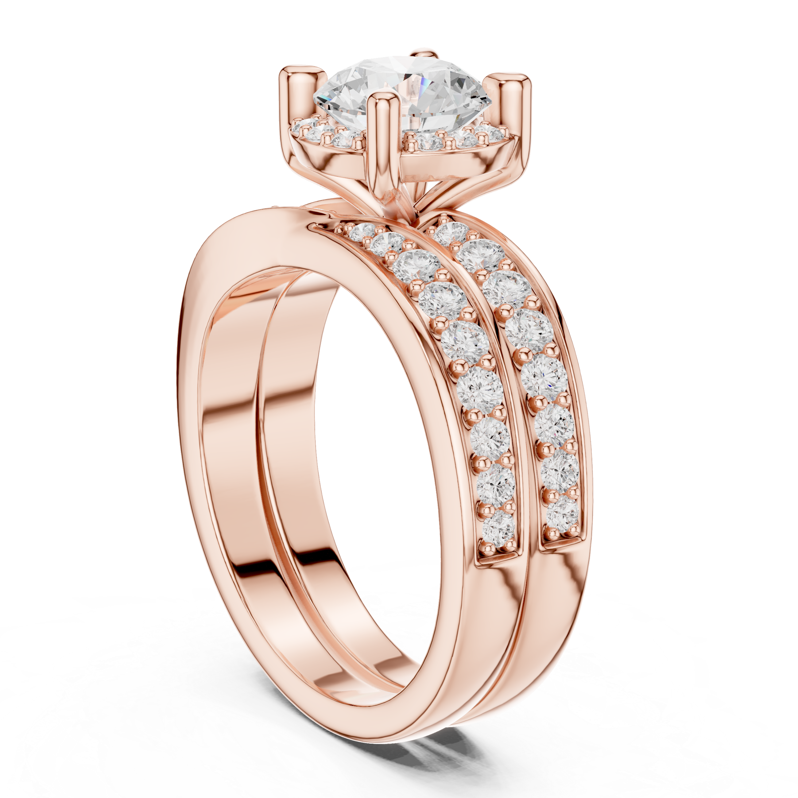 Elegant Halo Lab-Grown Diamond Bridal Ring Set | 14K & 18K Gold