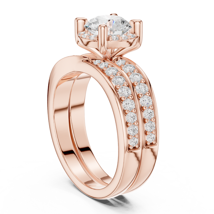 Elegant Halo Lab-Grown Diamond Bridal Ring Set | 14K & 18K Gold