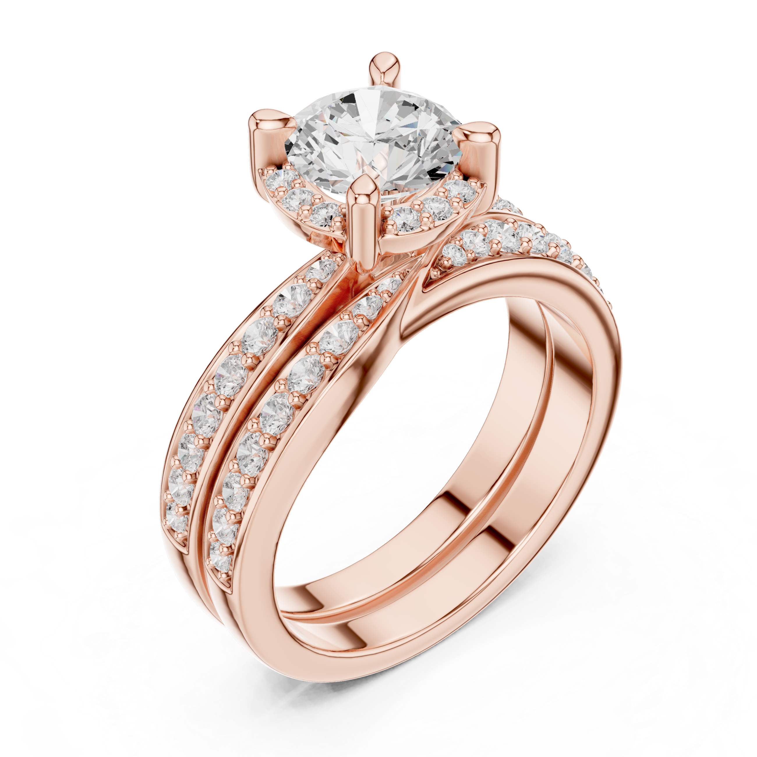 Elegant Halo Lab-Grown Diamond Bridal Ring Set | 14K & 18K Gold