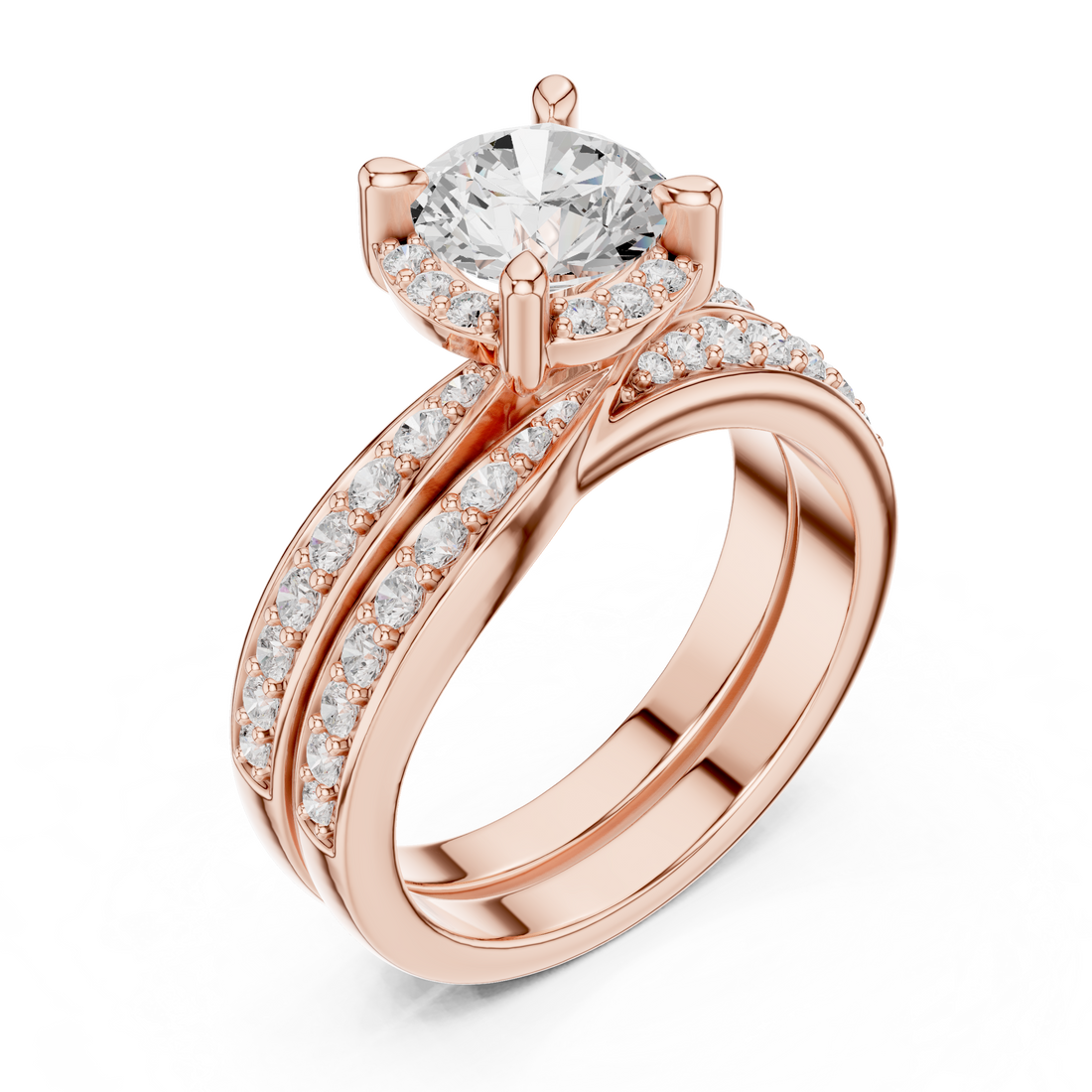 Elegant Halo Lab-Grown Diamond Bridal Ring Set | 14K & 18K Gold
