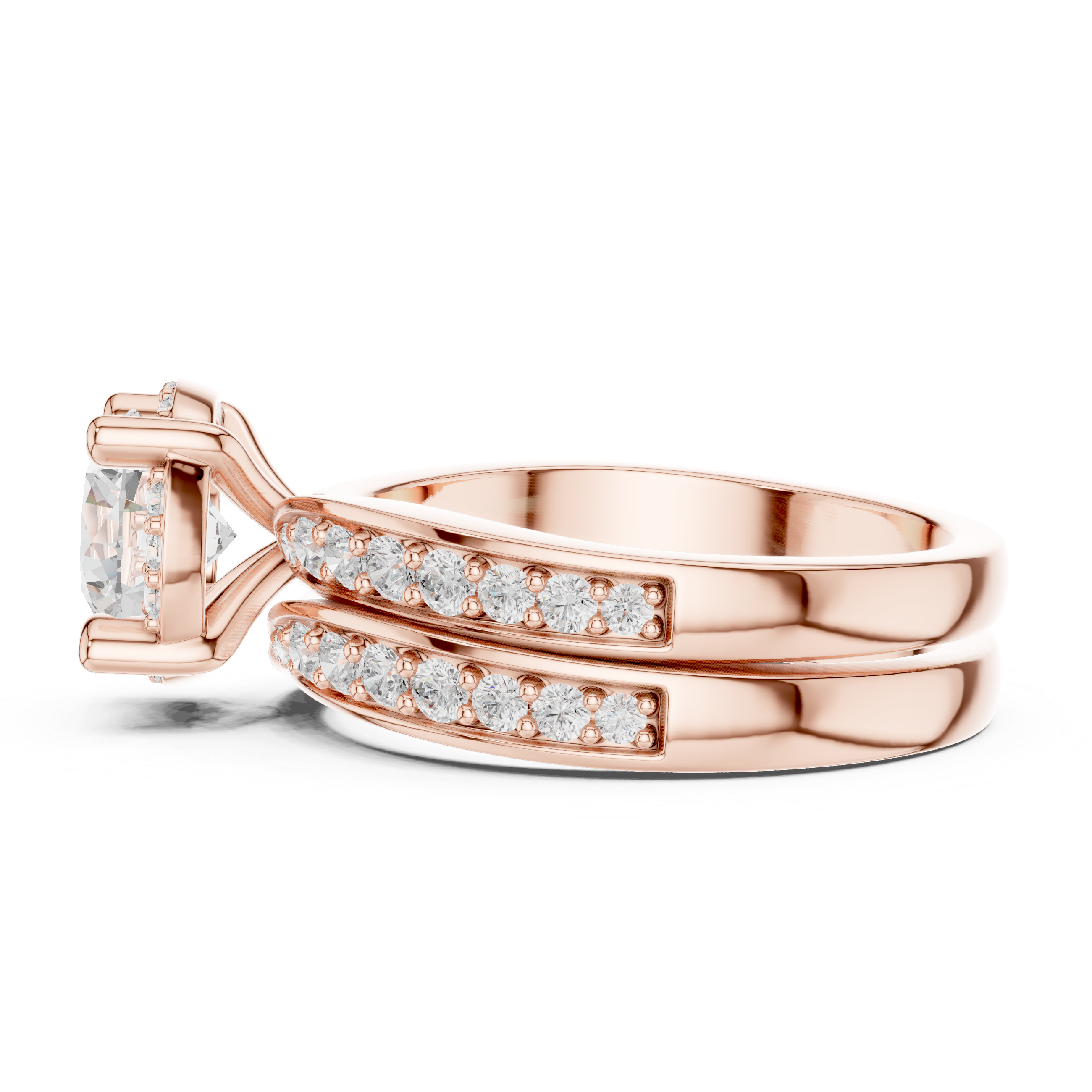 Elegant Halo Lab-Grown Diamond Bridal Ring Set | 14K & 18K Gold