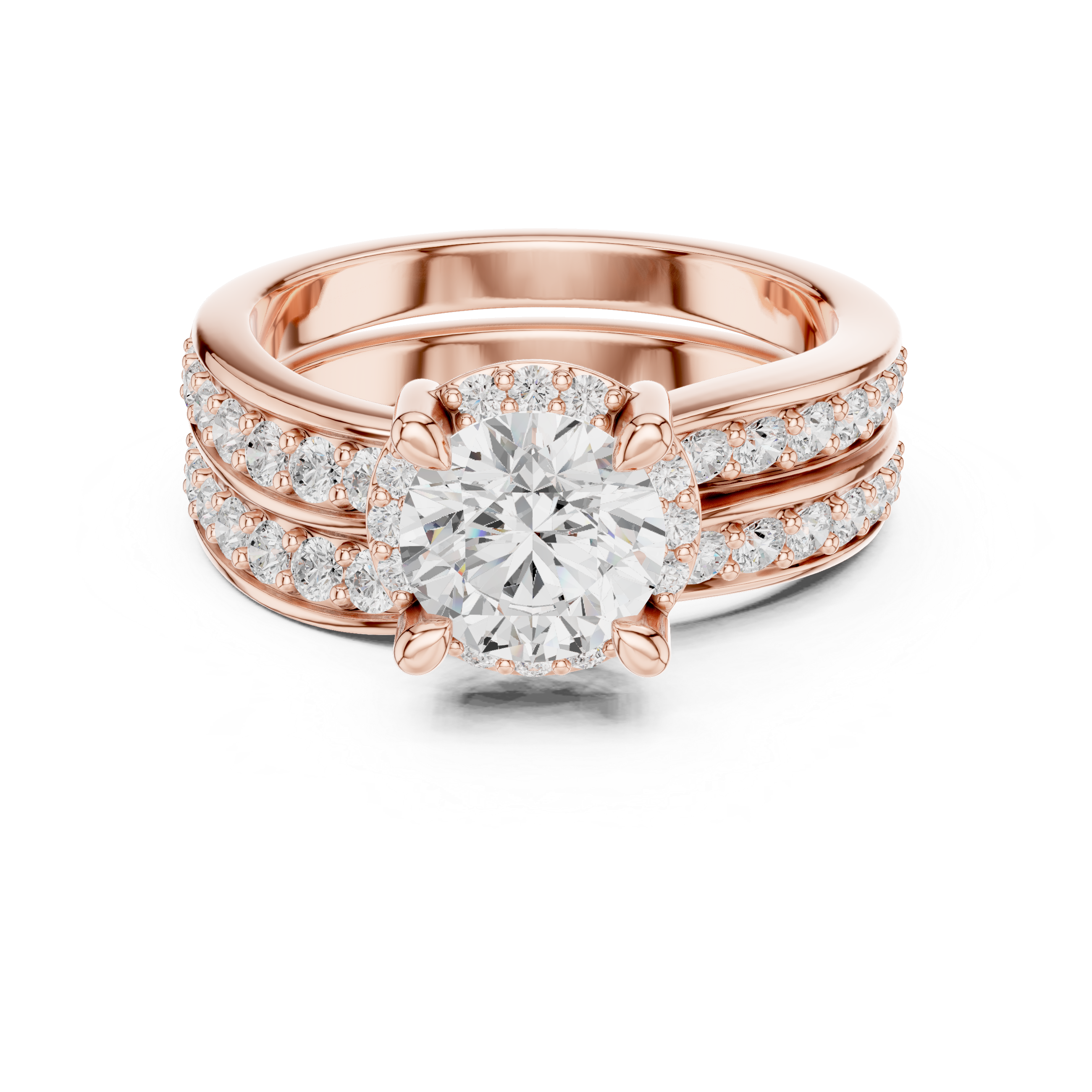 Elegant Halo Lab-Grown Diamond Bridal Ring Set | 14K & 18K Gold