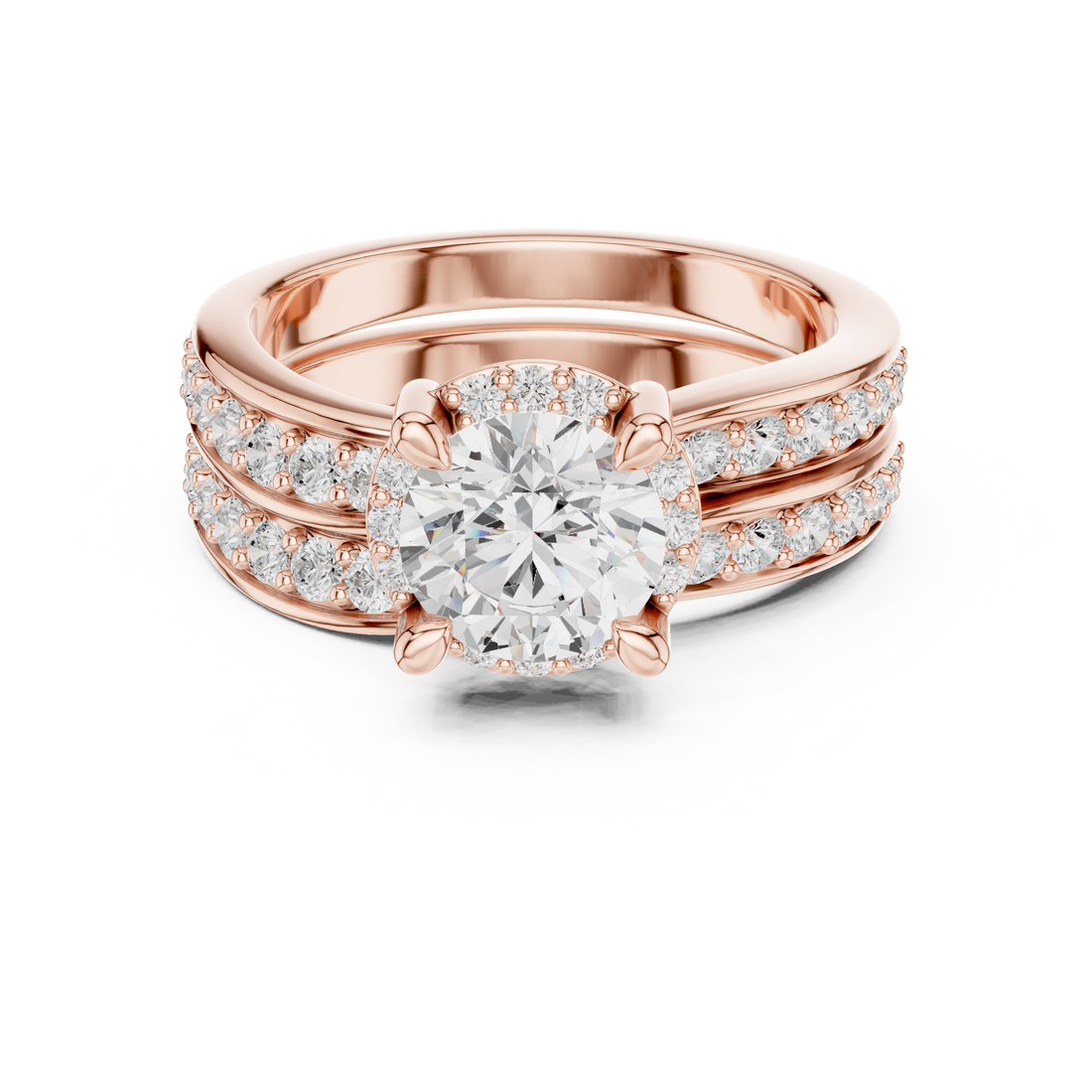 Elegant Halo Lab-Grown Diamond Bridal Ring Set | 14K & 18K Gold
