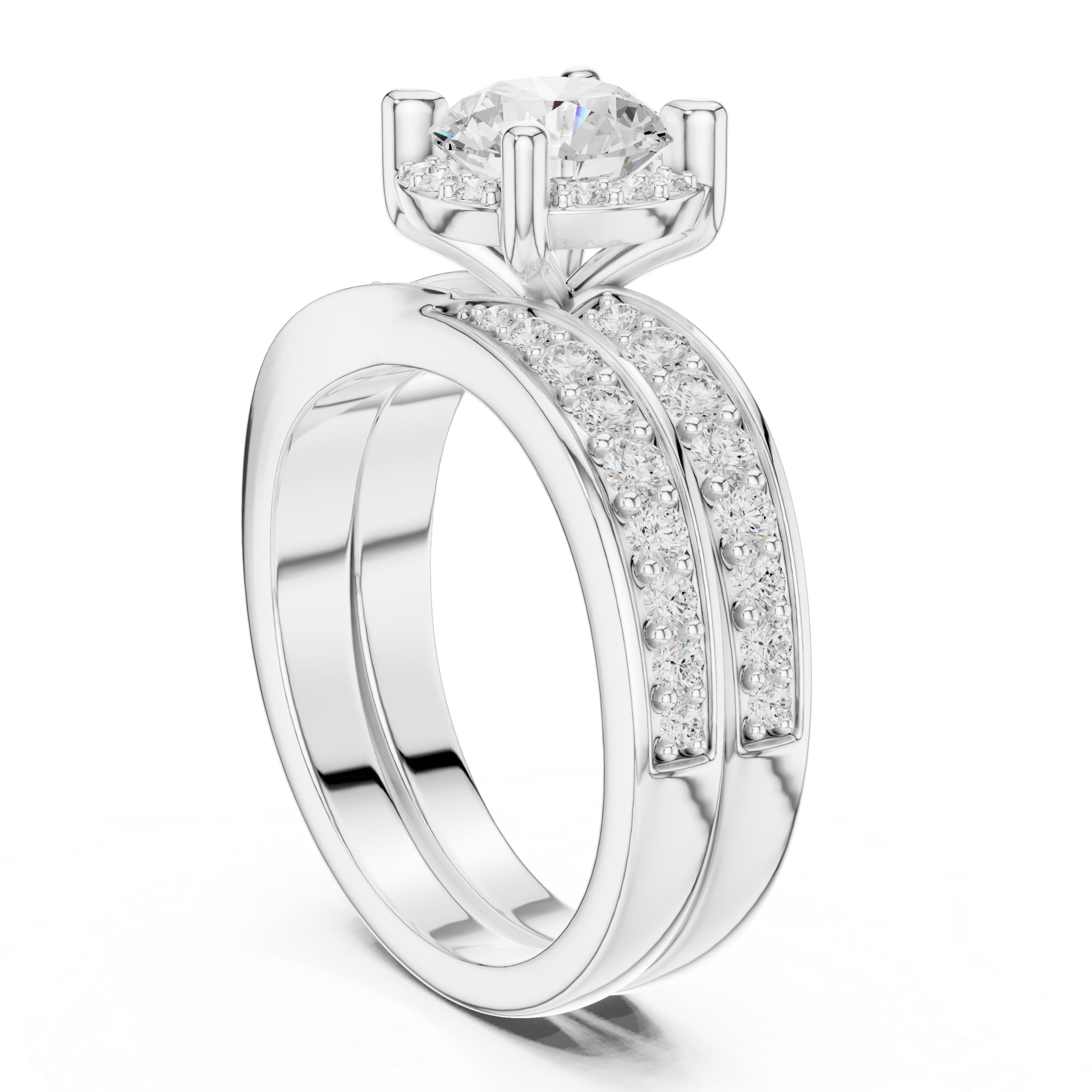 Elegant Halo Lab-Grown Diamond Bridal Ring Set | 14K & 18K Gold