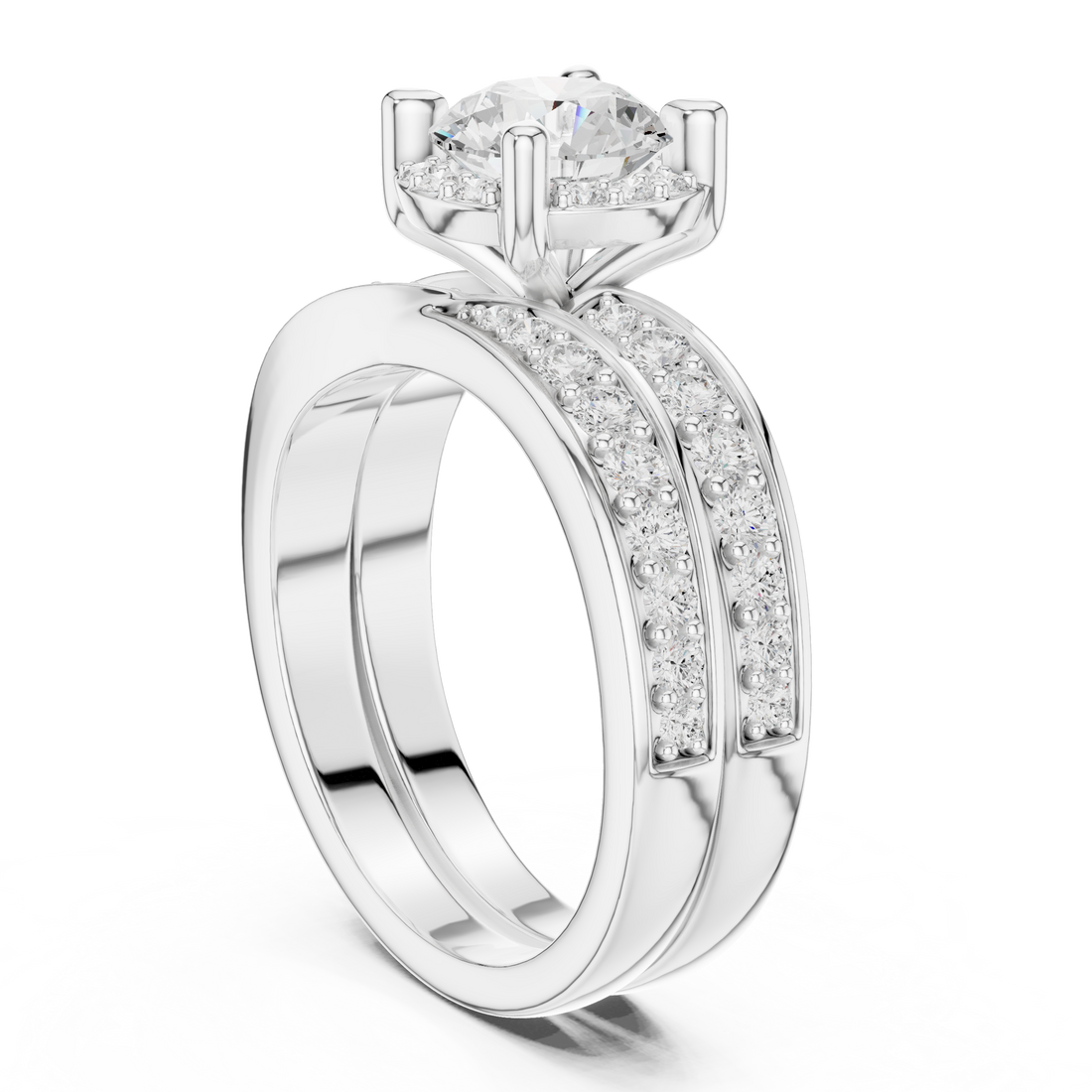 Elegant Halo Lab-Grown Diamond Bridal Ring Set | 14K & 18K Gold