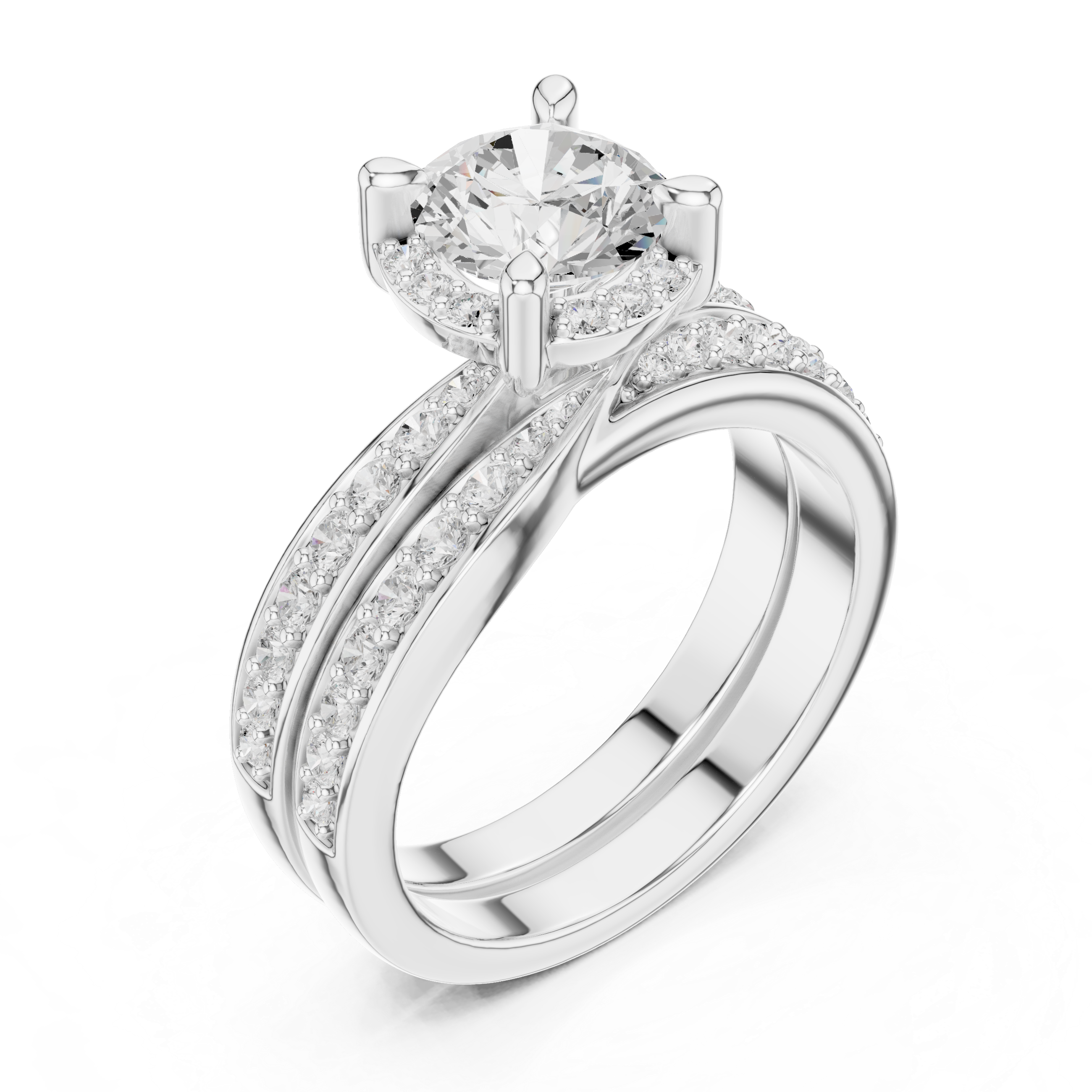 Elegant Halo Lab-Grown Diamond Bridal Ring Set | 14K & 18K Gold