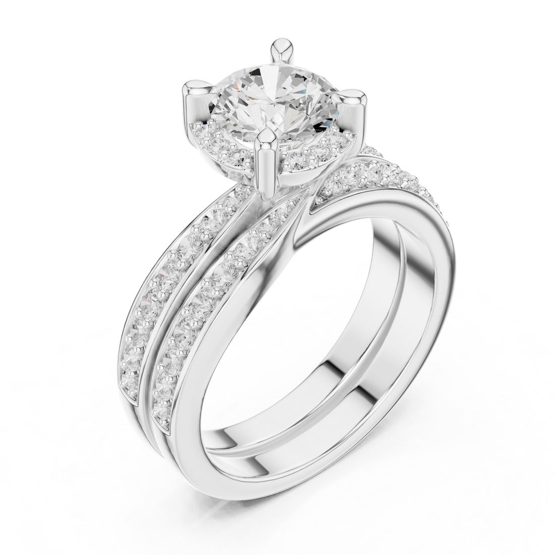 Elegant Halo Lab-Grown Diamond Bridal Ring Set | 14K & 18K Gold