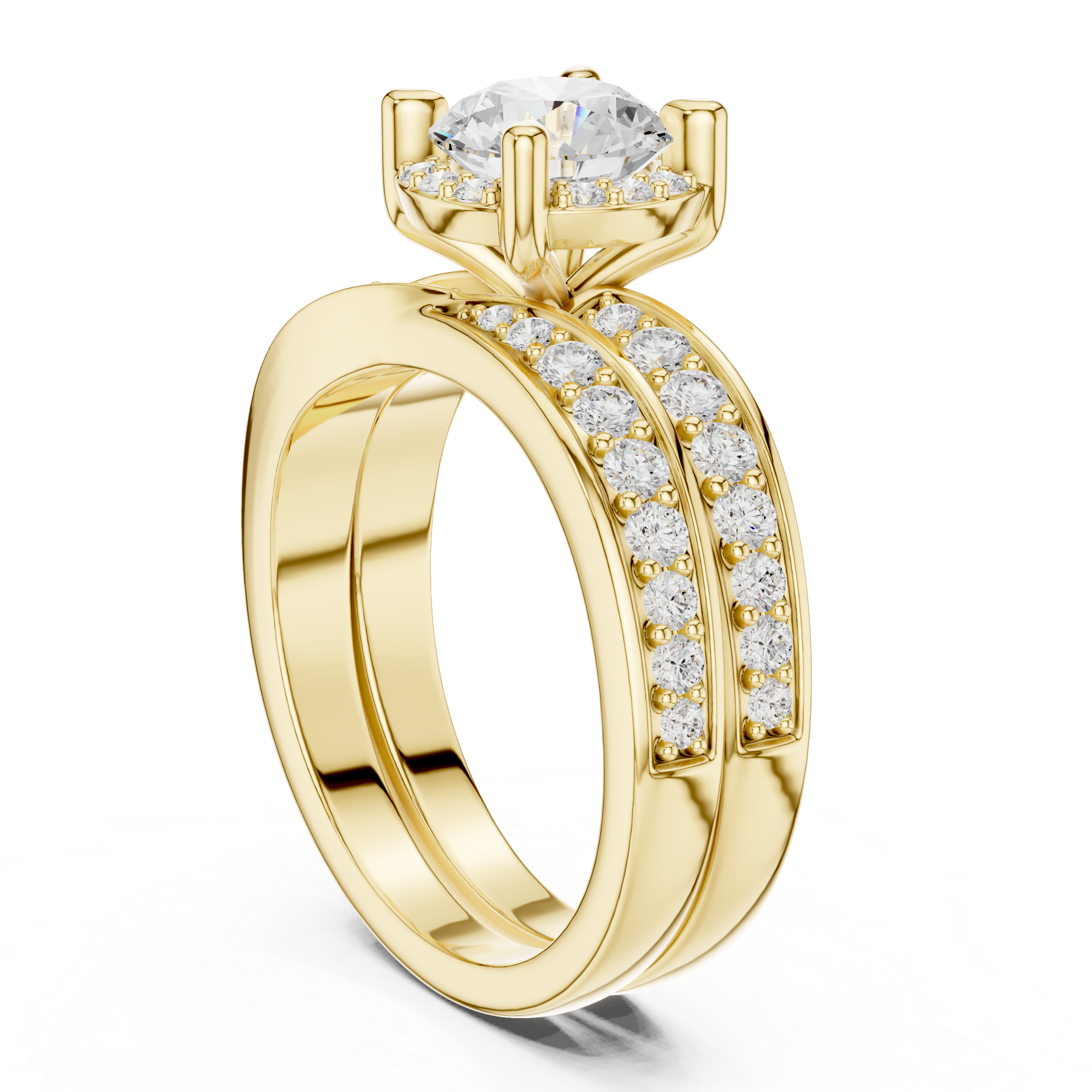 Elegant Halo Lab-Grown Diamond Bridal Ring Set | 14K & 18K Gold