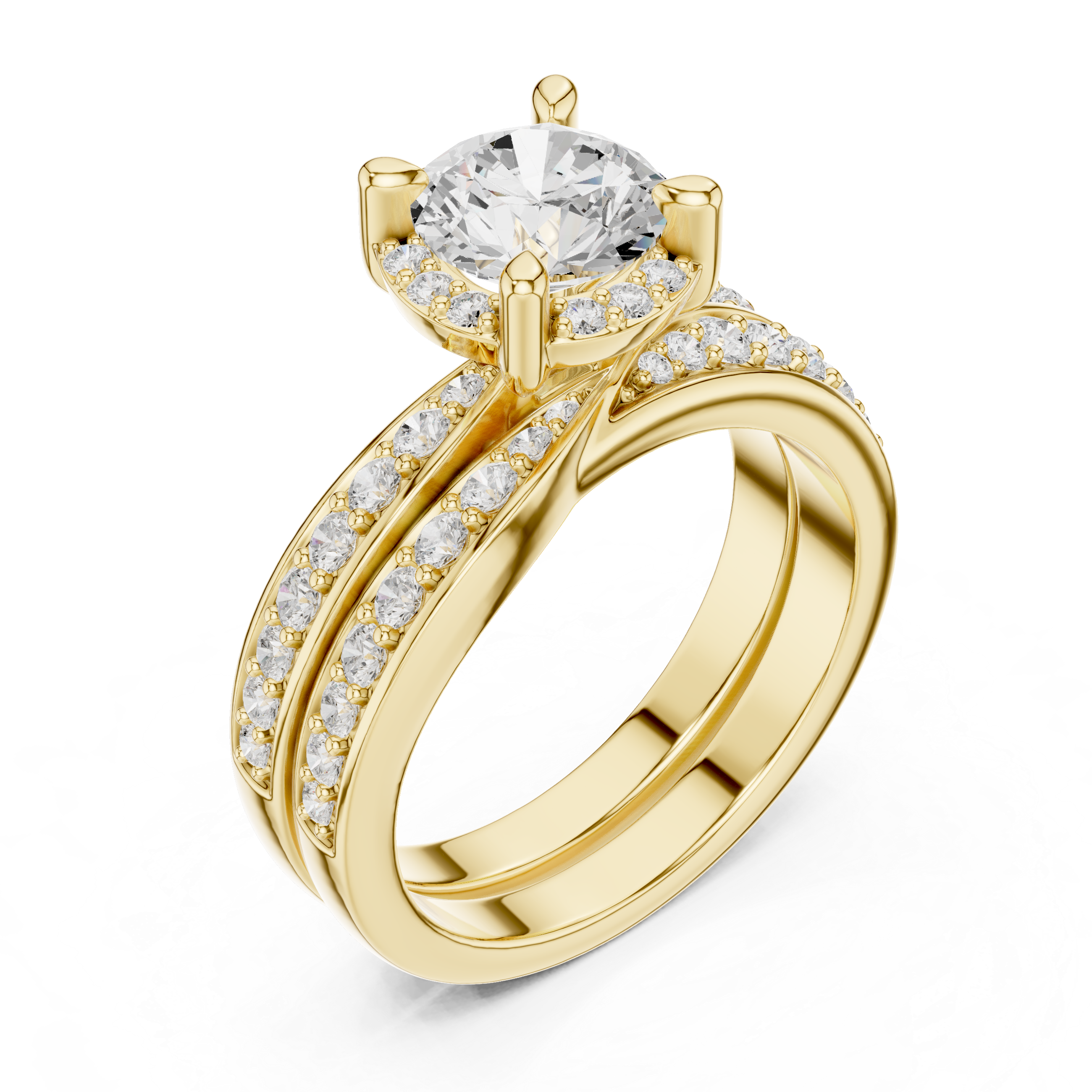 Elegant Halo Lab-Grown Diamond Bridal Ring Set | 14K & 18K Gold