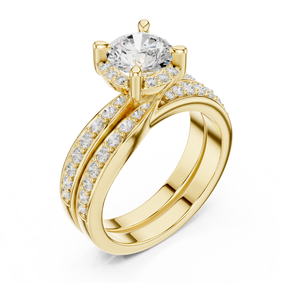 Elegant Halo Lab-Grown Diamond Bridal Ring Set | 14K & 18K Gold