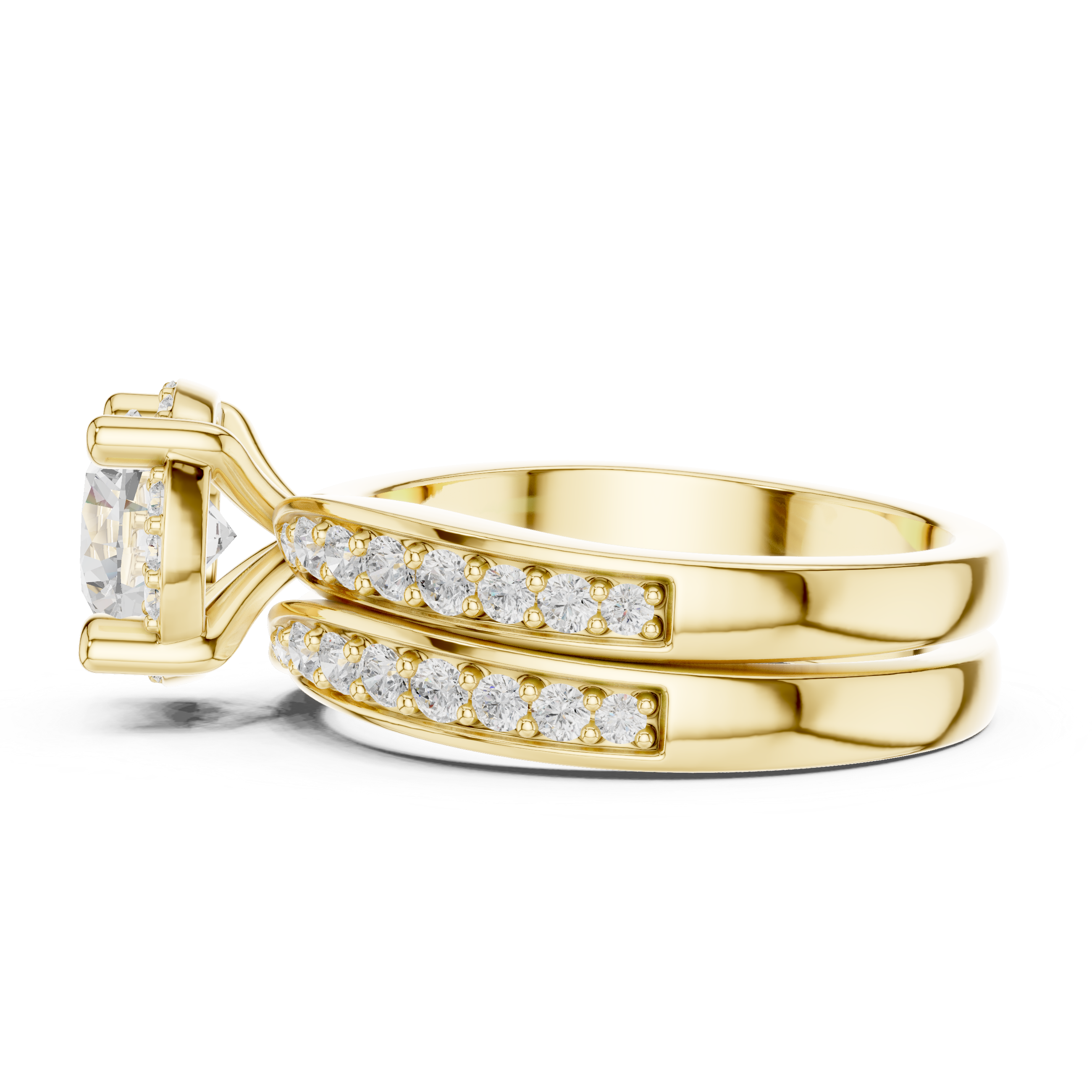 Elegant Halo Lab-Grown Diamond Bridal Ring Set | 14K & 18K Gold