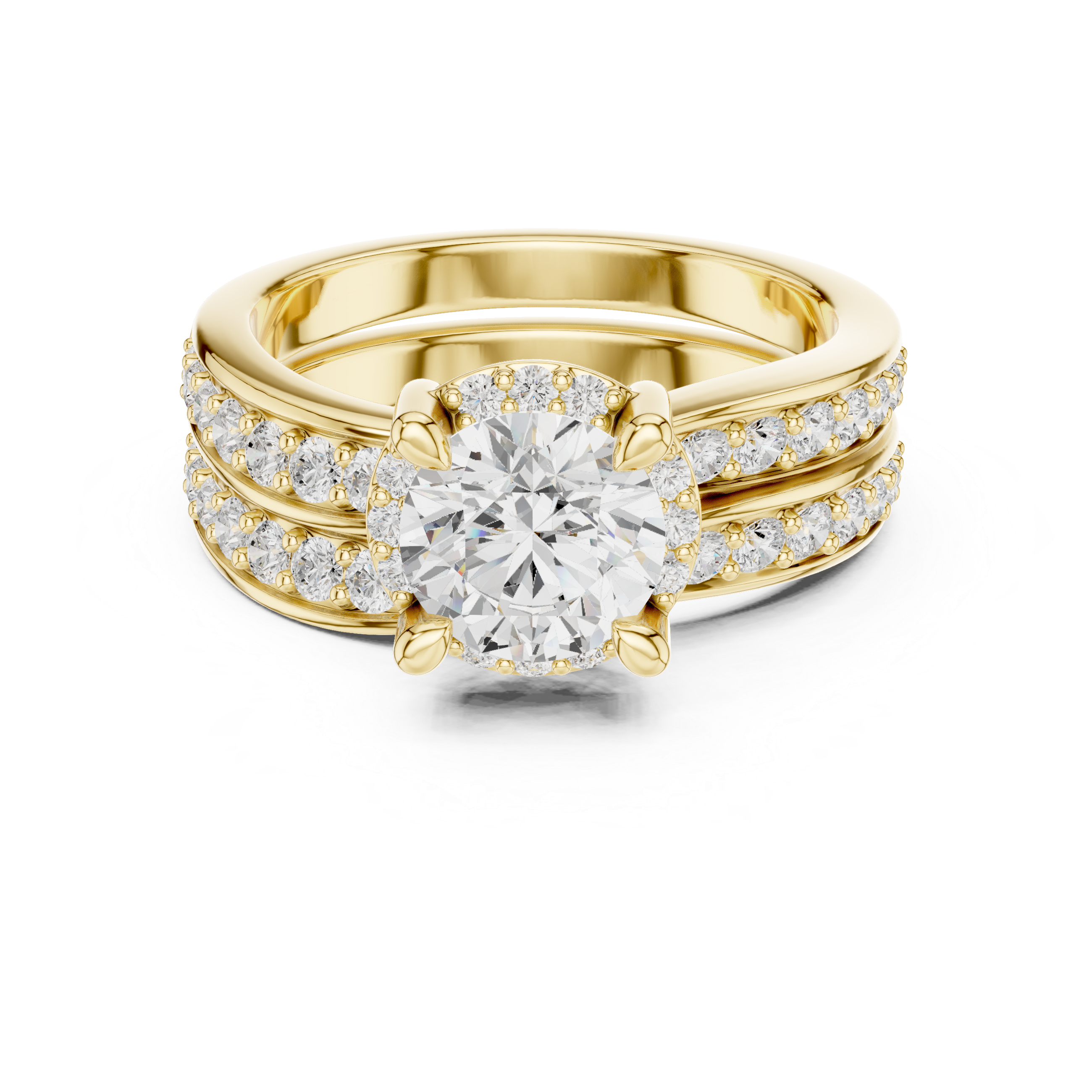 Elegant Halo Lab-Grown Diamond Bridal Ring Set | 14K & 18K Gold