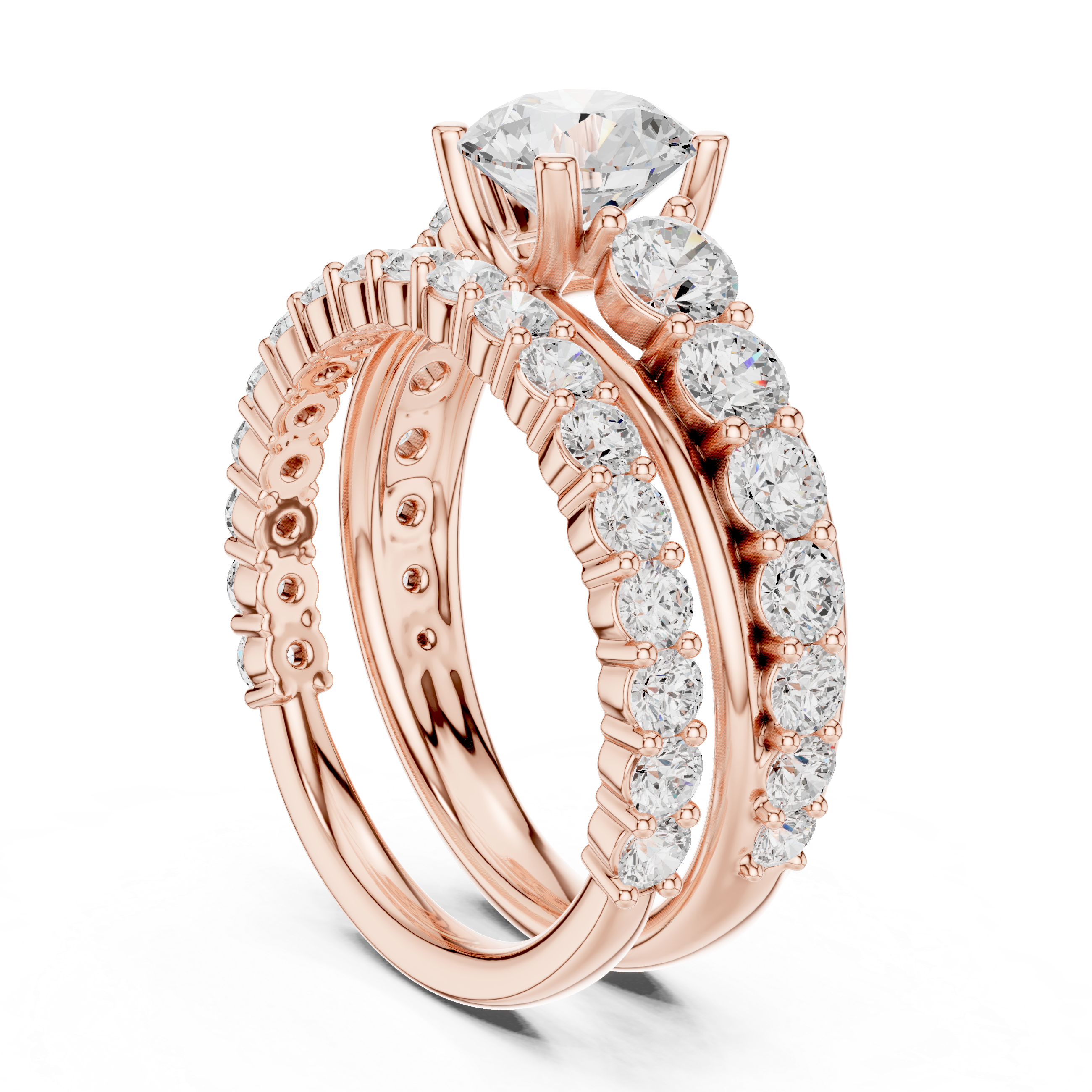 Round-Cut Lab-Grown Diamond Bridal Ring Set | 14K & 18K Gold