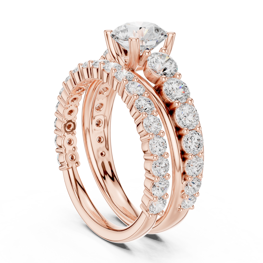 Round-Cut Lab-Grown Diamond Bridal Ring Set | 14K & 18K Gold