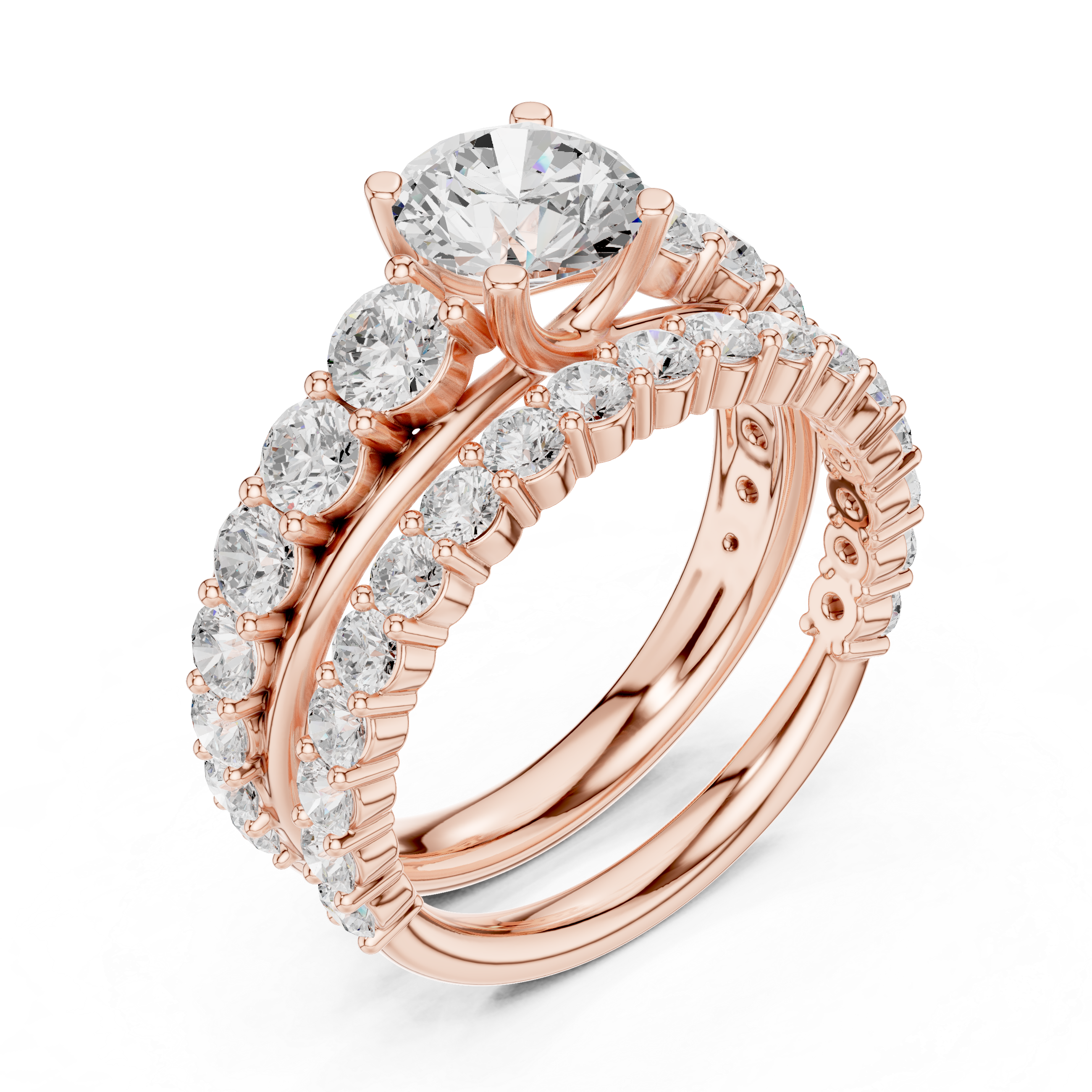 Round-Cut Lab-Grown Diamond Bridal Ring Set | 14K & 18K Gold