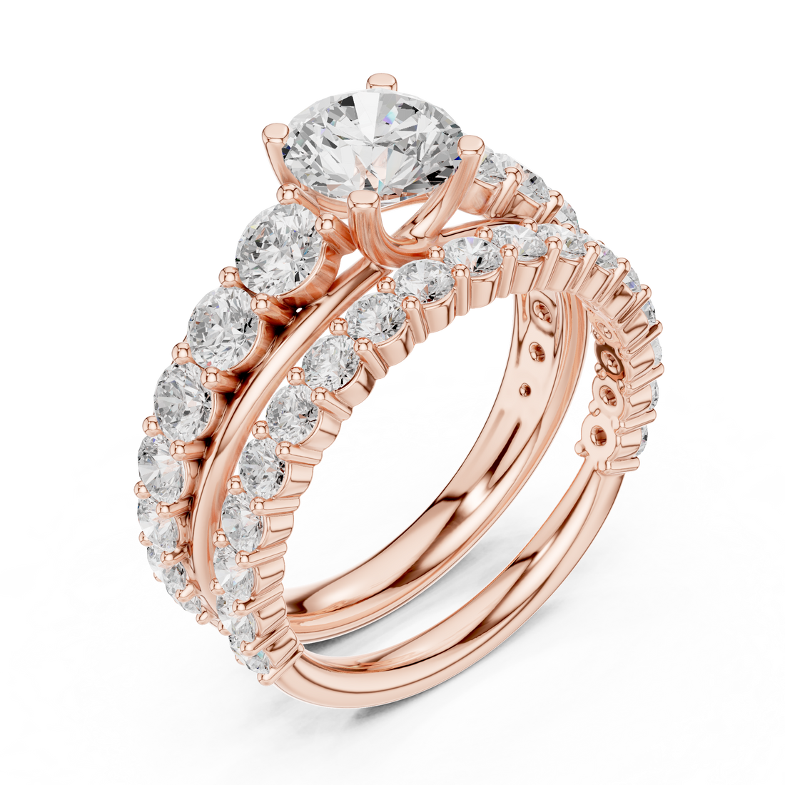 Round-Cut Lab-Grown Diamond Bridal Ring Set | 14K & 18K Gold