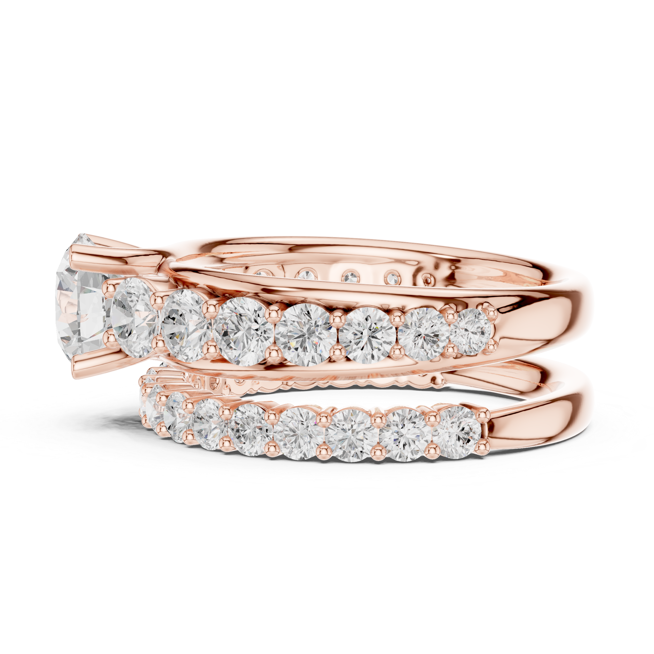 Round-Cut Lab-Grown Diamond Bridal Ring Set | 14K & 18K Gold