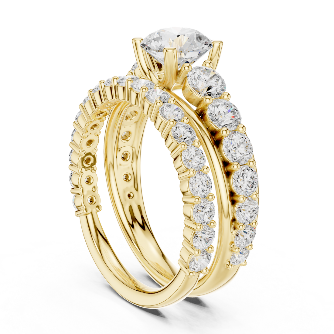Round-Cut Lab-Grown Diamond Bridal Ring Set | 14K & 18K Gold