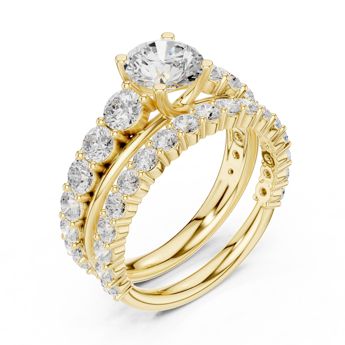 Round-Cut Lab-Grown Diamond Bridal Ring Set | 14K & 18K Gold