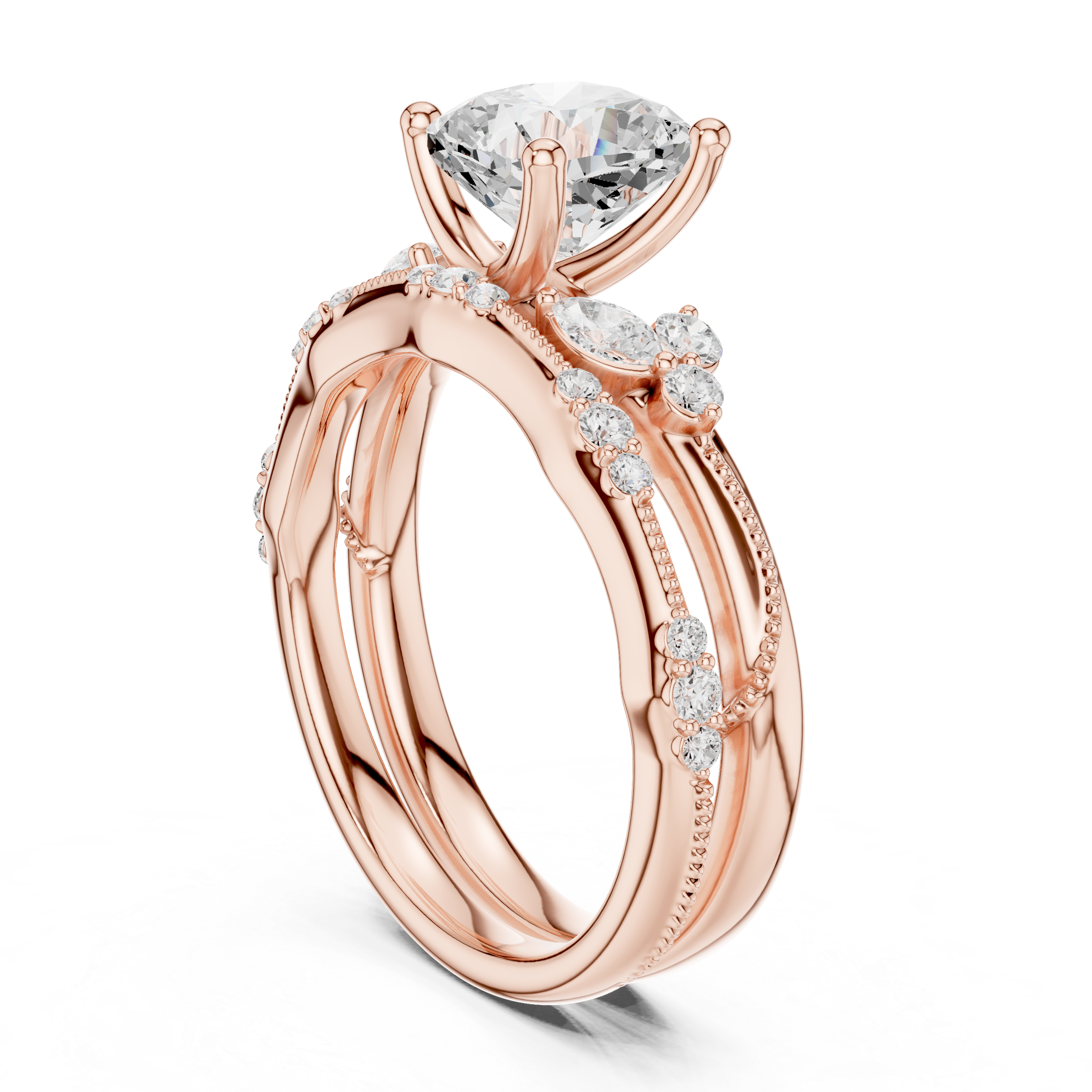 IGI Certified Round Solitaire Lab-Grown Diamond Ring with Side Stones | 14K & 18K Rose Gold | Kiashaa Jewellery