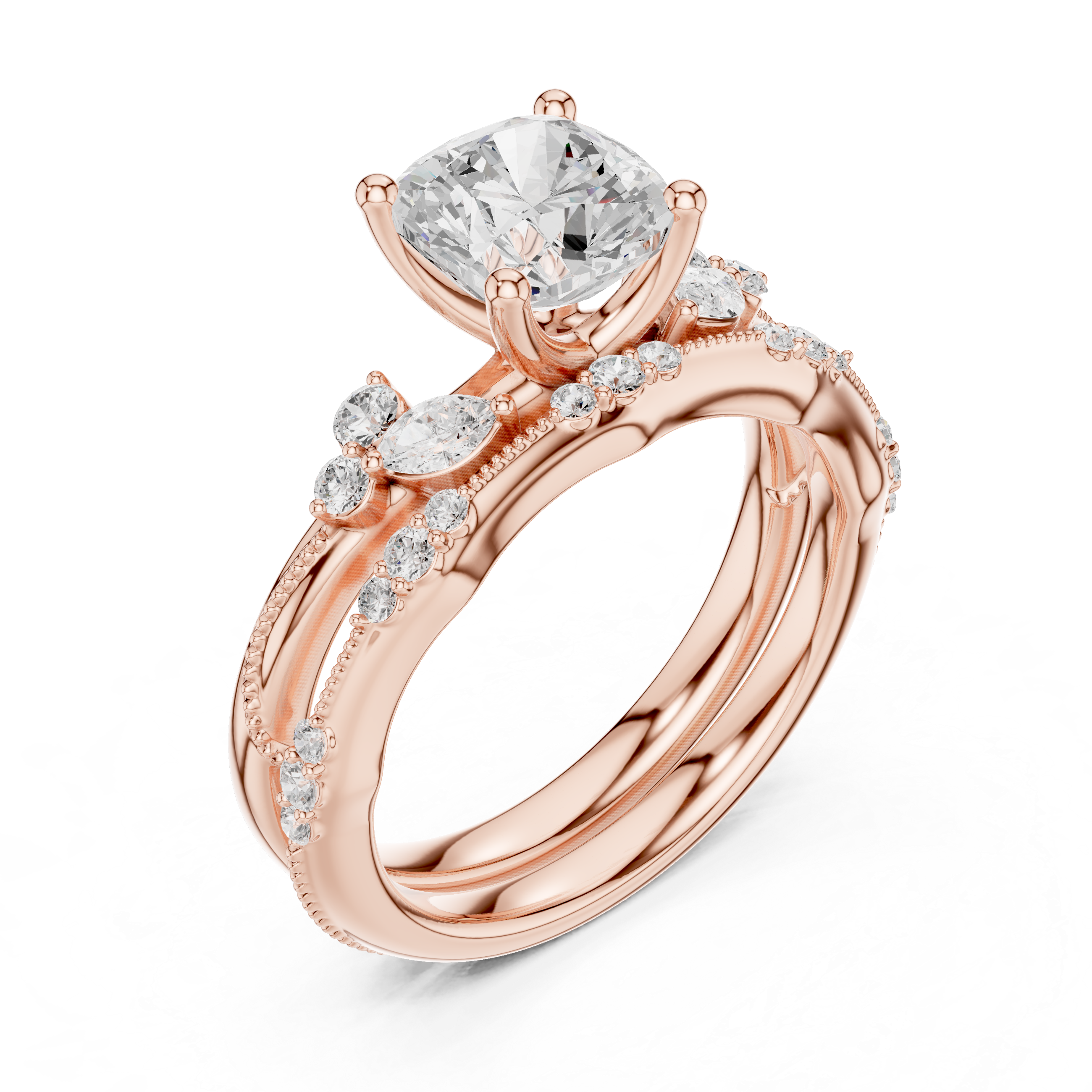 IGI Certified Round Solitaire Lab-Grown Diamond Ring with Side Stones | 14K & 18K Rose Gold | Kiashaa Jewellery