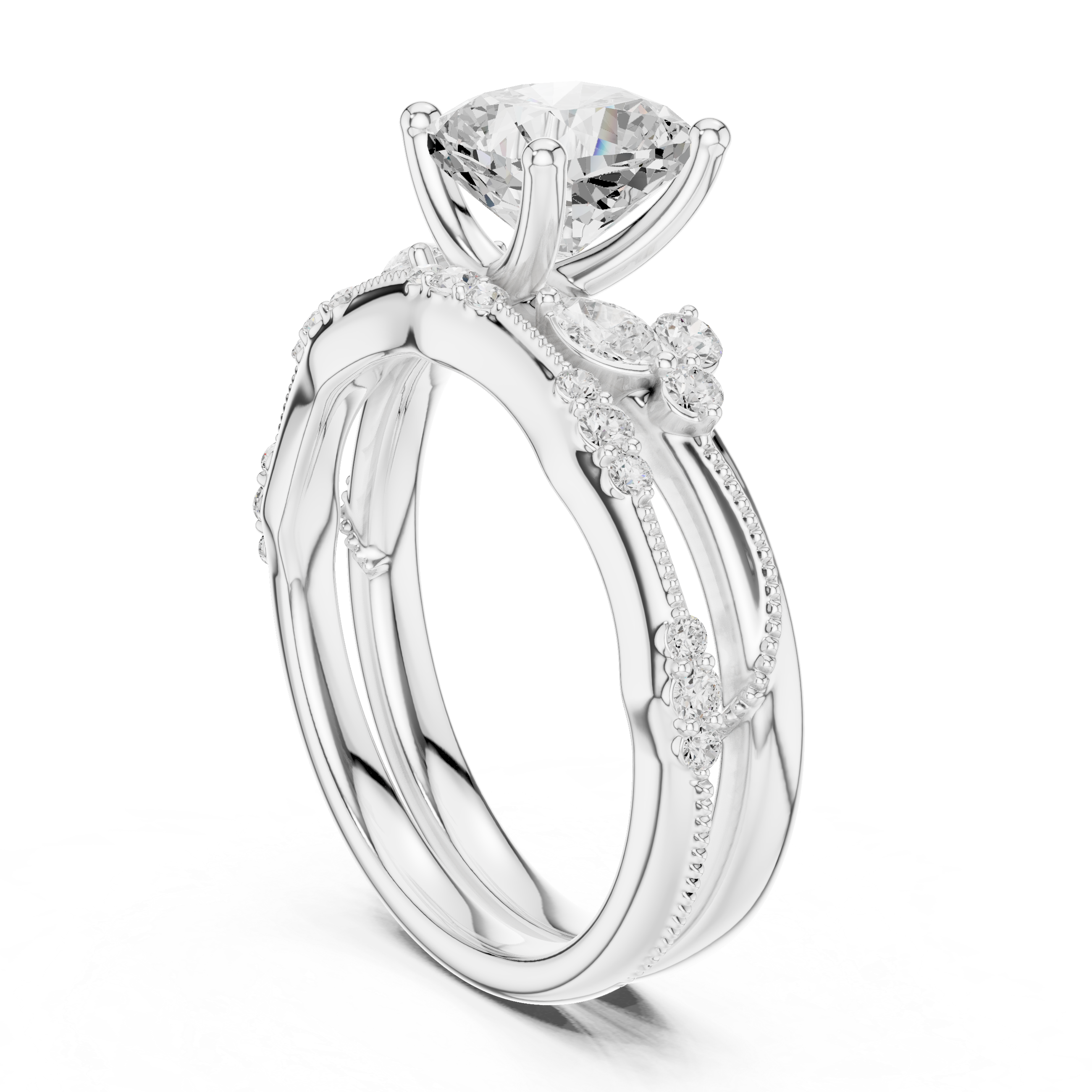 IGI Certified Round Solitaire Lab-Grown Diamond Ring with Side Stones | 14K & 18K Rose Gold | Kiashaa Jewellery