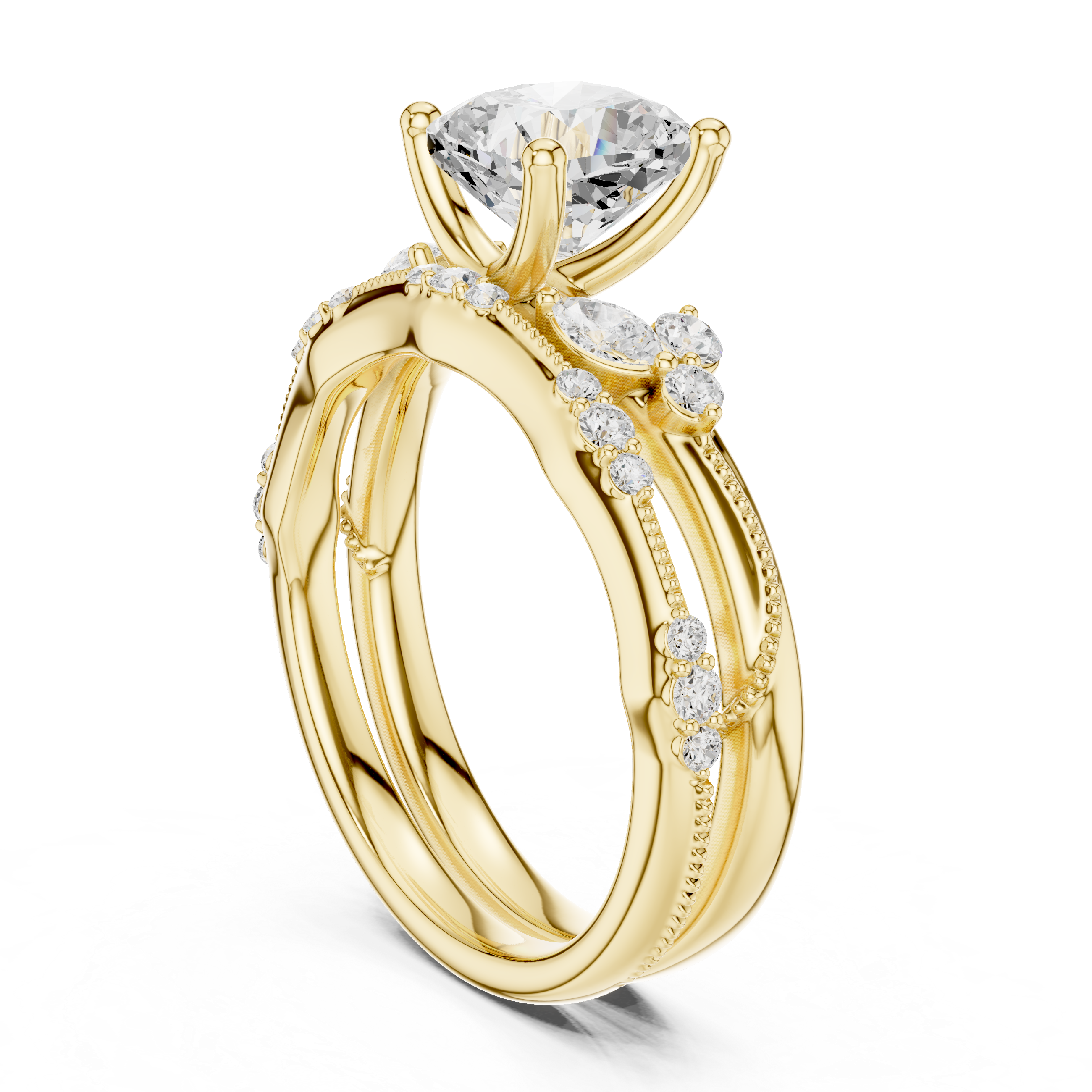 IGI Certified Round Solitaire Lab-Grown Diamond Ring with Side Stones | 14K & 18K Rose Gold | Kiashaa Jewellery