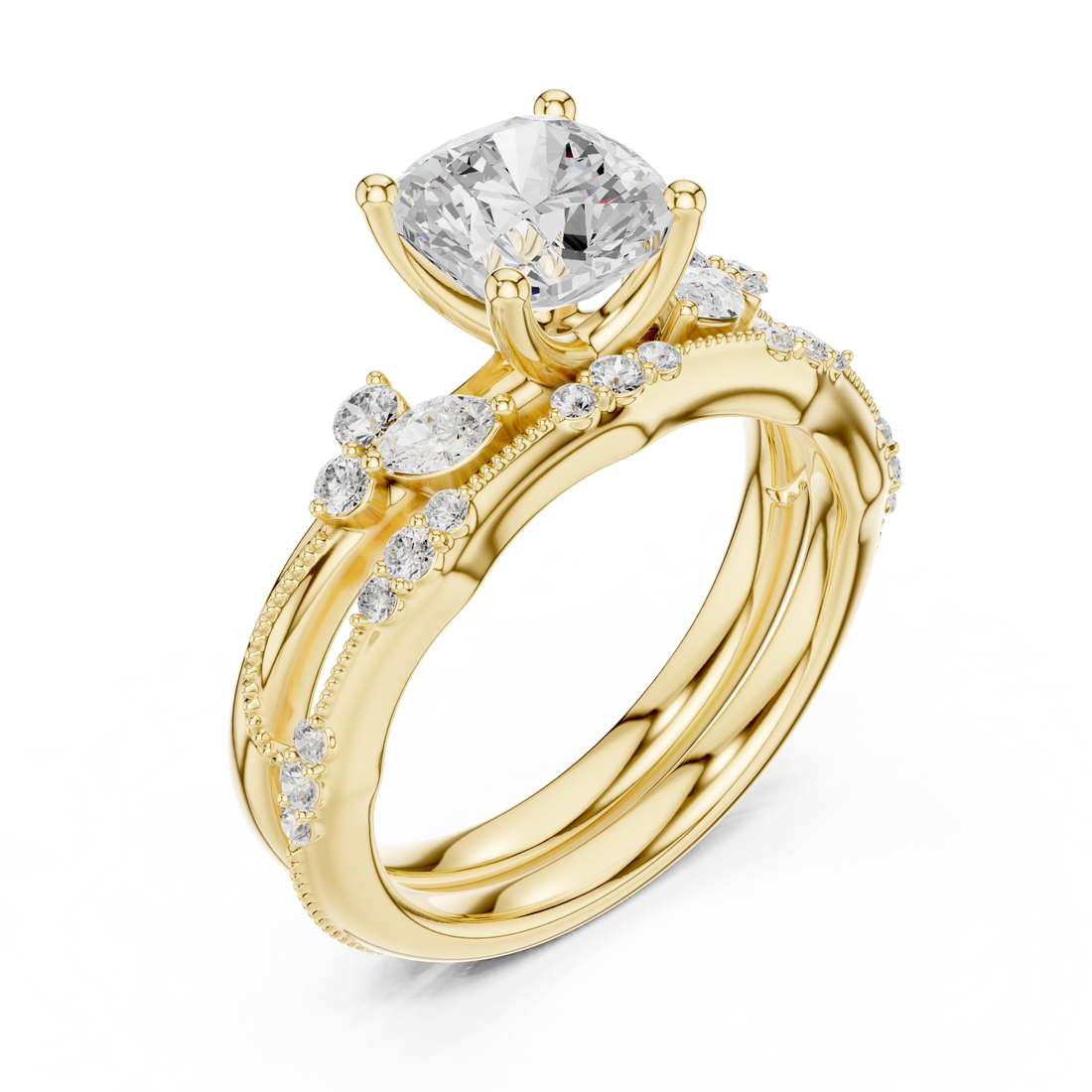 IGI Certified Round Solitaire Lab-Grown Diamond Ring with Side Stones | 14K & 18K Rose Gold | Kiashaa Jewellery