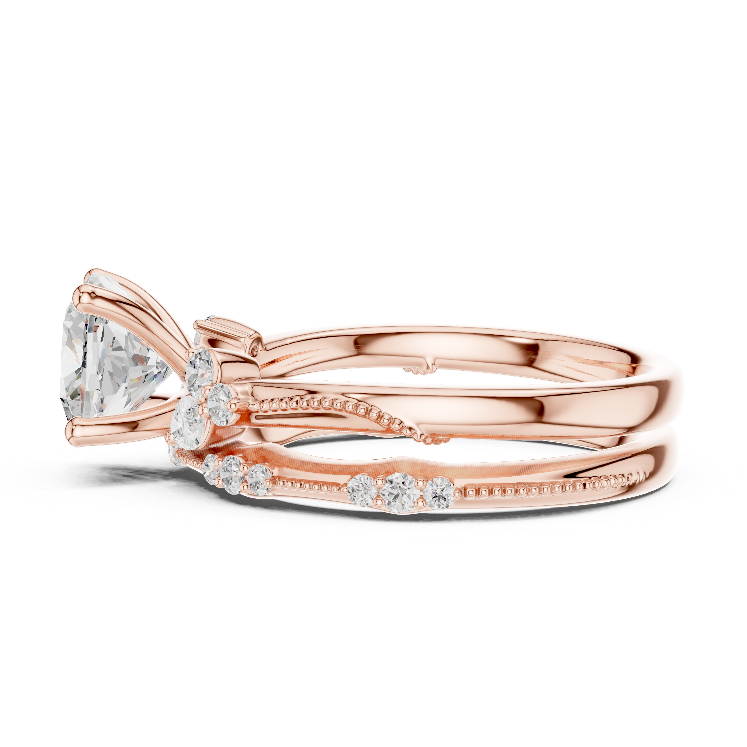 IGI Certified Round Solitaire Lab-Grown Diamond Ring with Side Stones | 14K & 18K Rose Gold | Kiashaa Jewellery