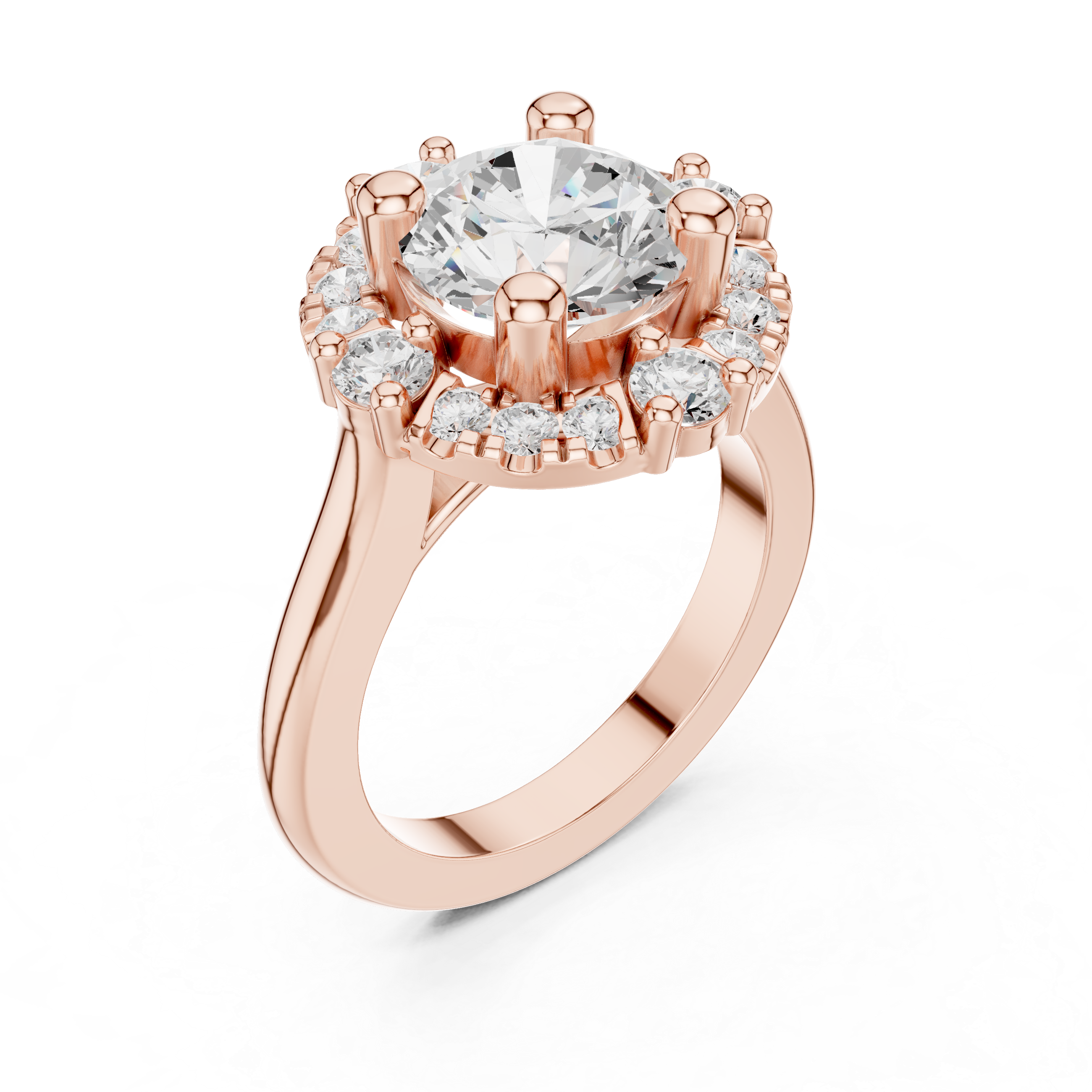Rose Gold Halo Engagement Ring with Lab-Grown Diamonds | Kiashaa Jewellery